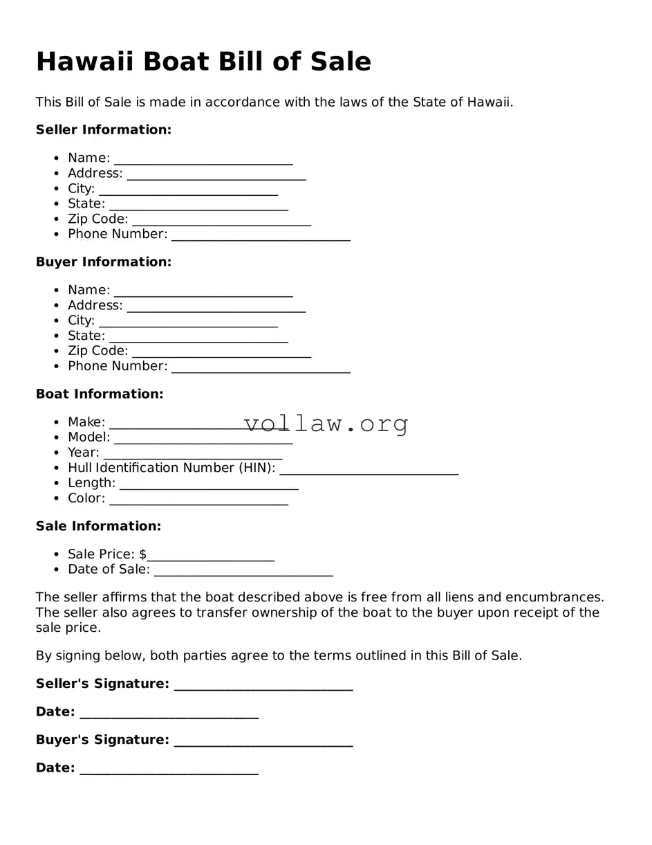 Attorney-Verified  Boat Bill of Sale Form for Hawaii