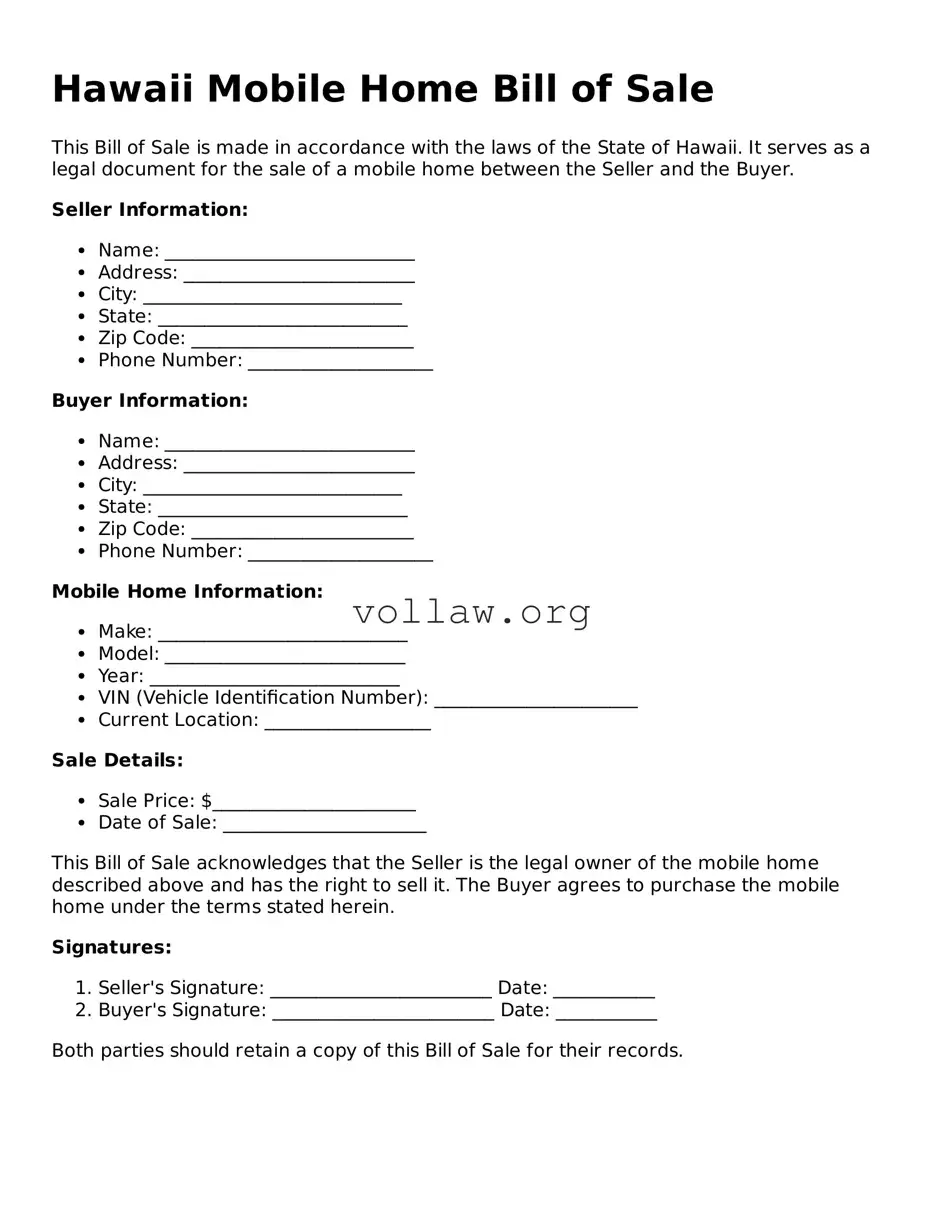 Attorney-Verified  Mobile Home Bill of Sale Form for Hawaii