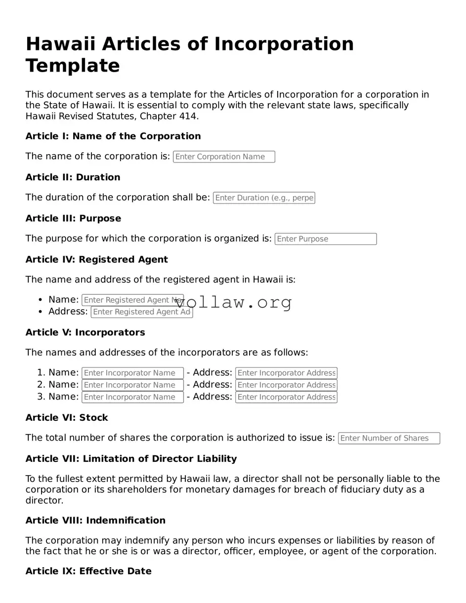 Attorney-Verified  Articles of Incorporation Form for Hawaii