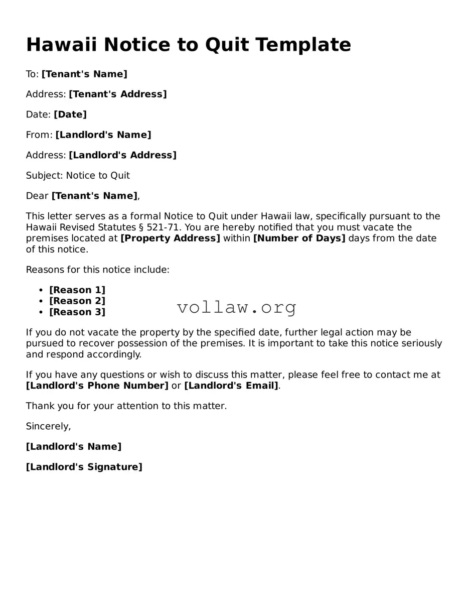Attorney-Verified  Notice to Quit Form for Hawaii