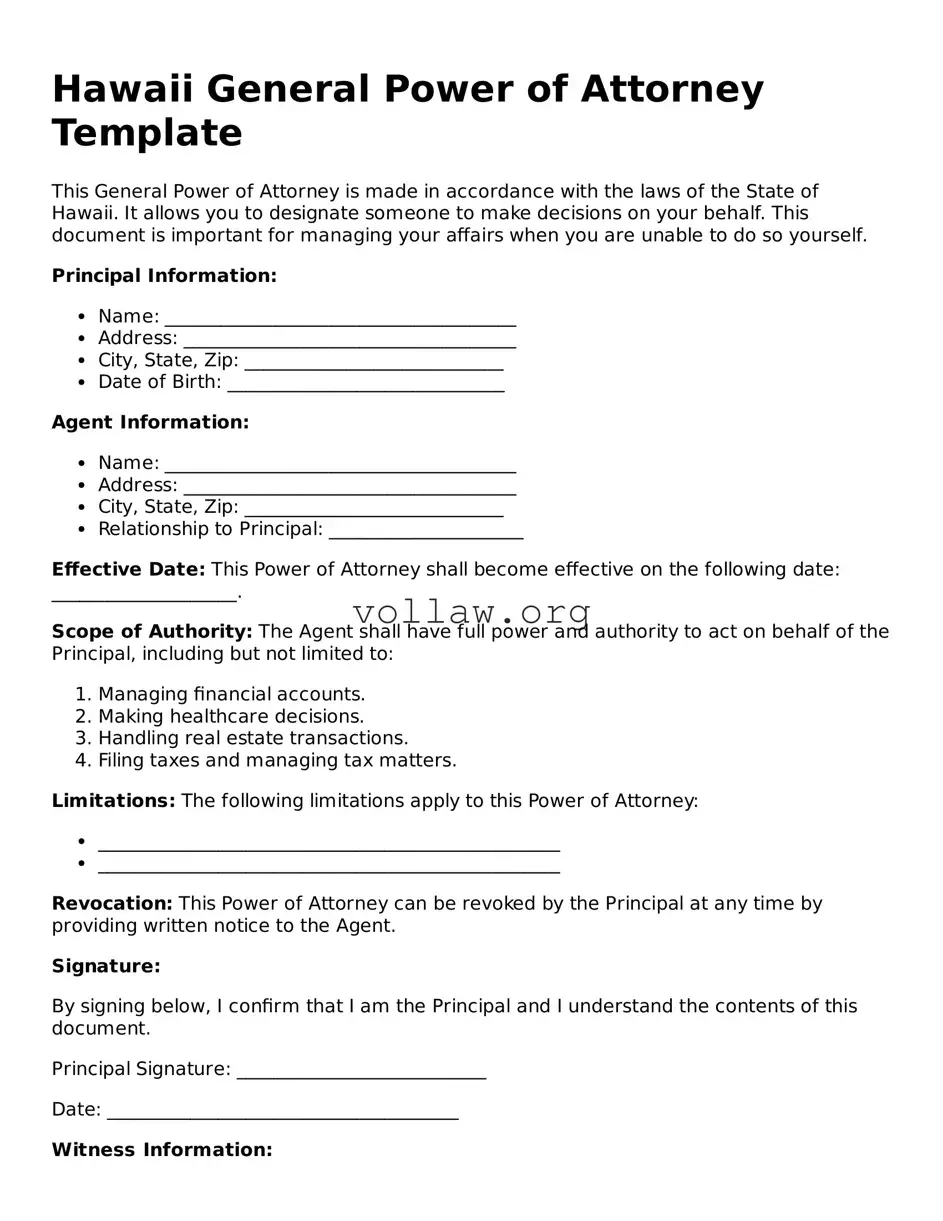 Attorney-Verified  General Power of Attorney Form for Hawaii