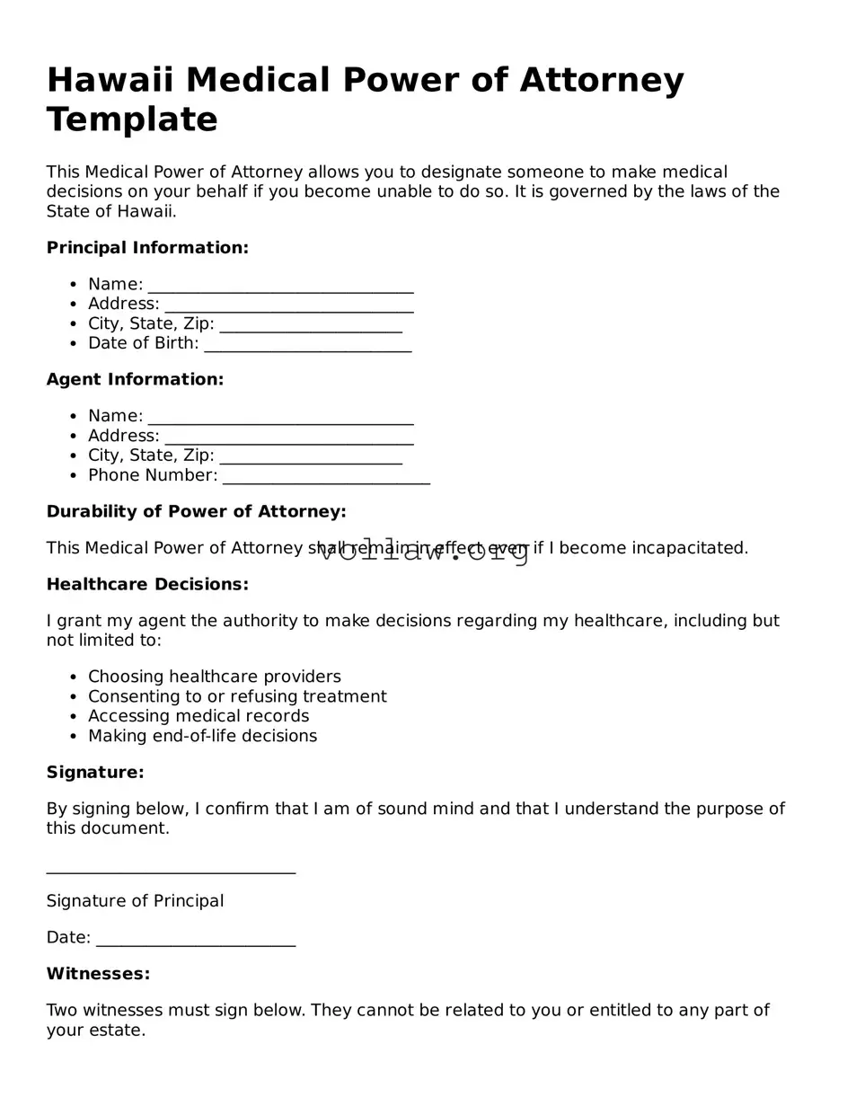 Attorney-Verified  Medical Power of Attorney Form for Hawaii
