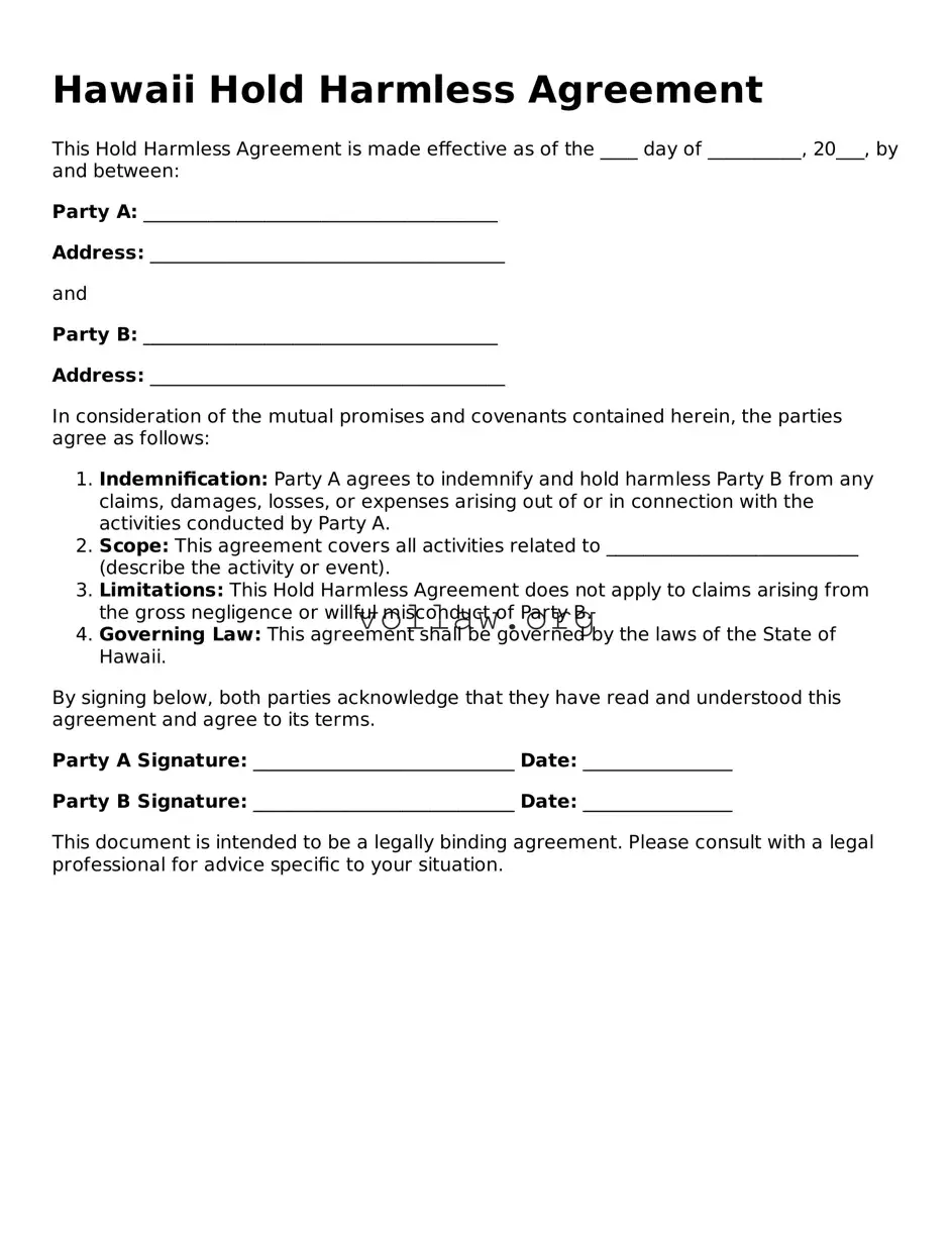 Attorney-Verified  Hold Harmless Agreement Form for Hawaii