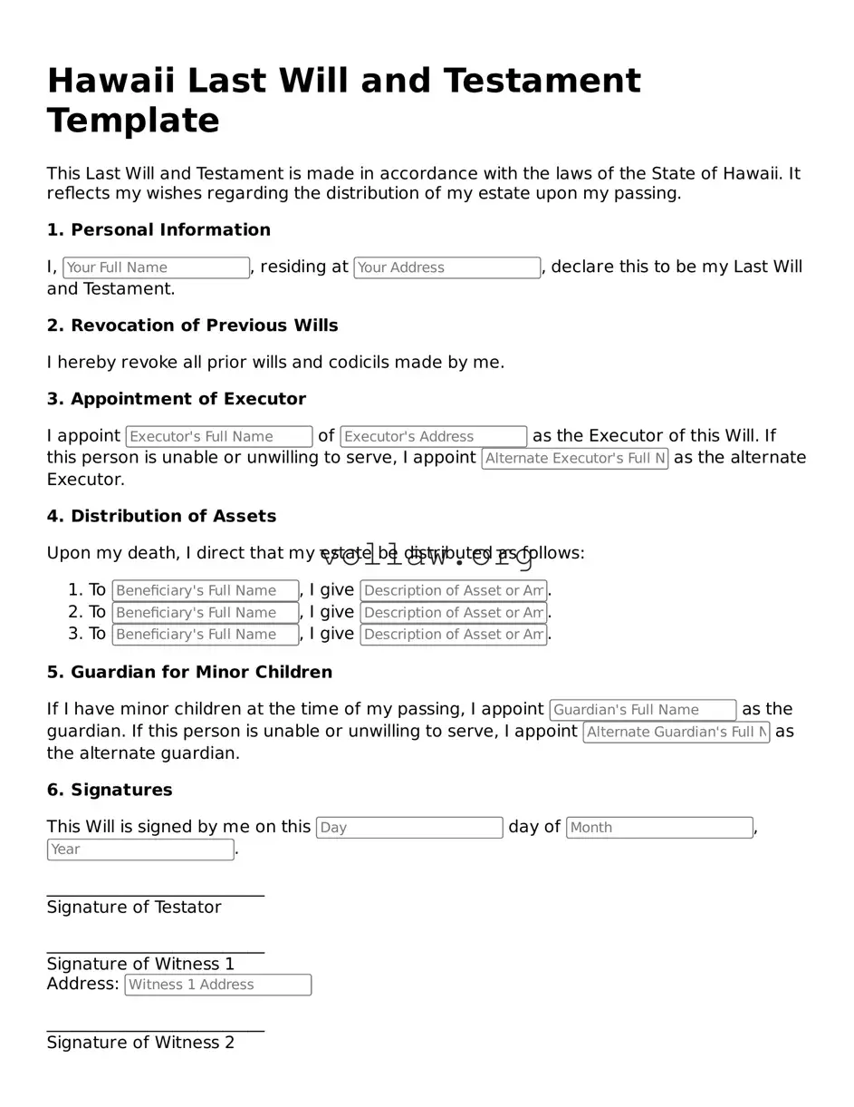 Attorney-Verified  Last Will and Testament Form for Hawaii
