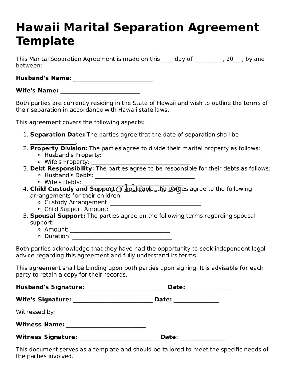 Attorney-Verified  Marital Separation Agreement Form for Hawaii