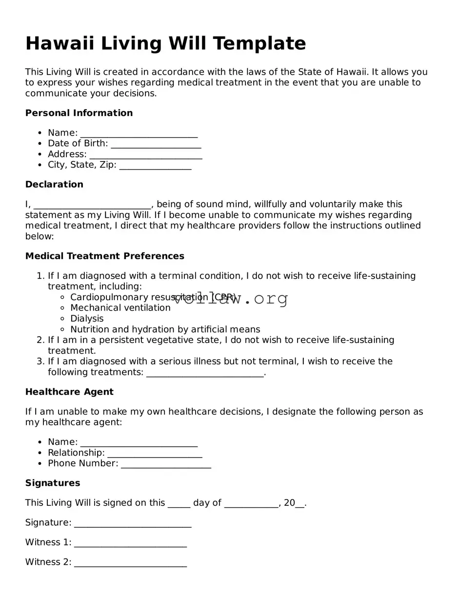 Attorney-Verified  Living Will Form for Hawaii