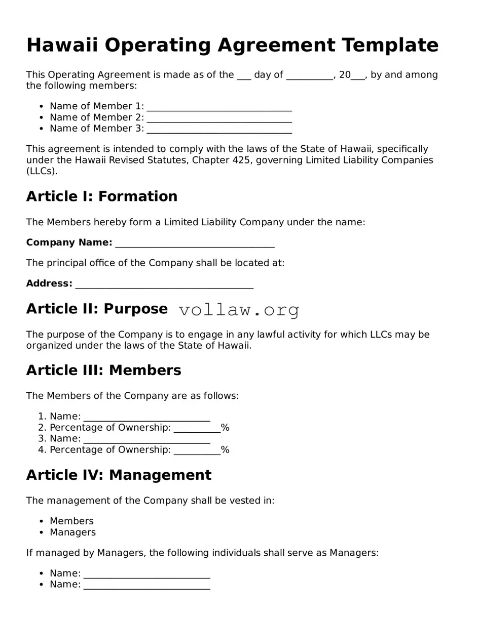 Attorney-Verified  Operating Agreement Form for Hawaii