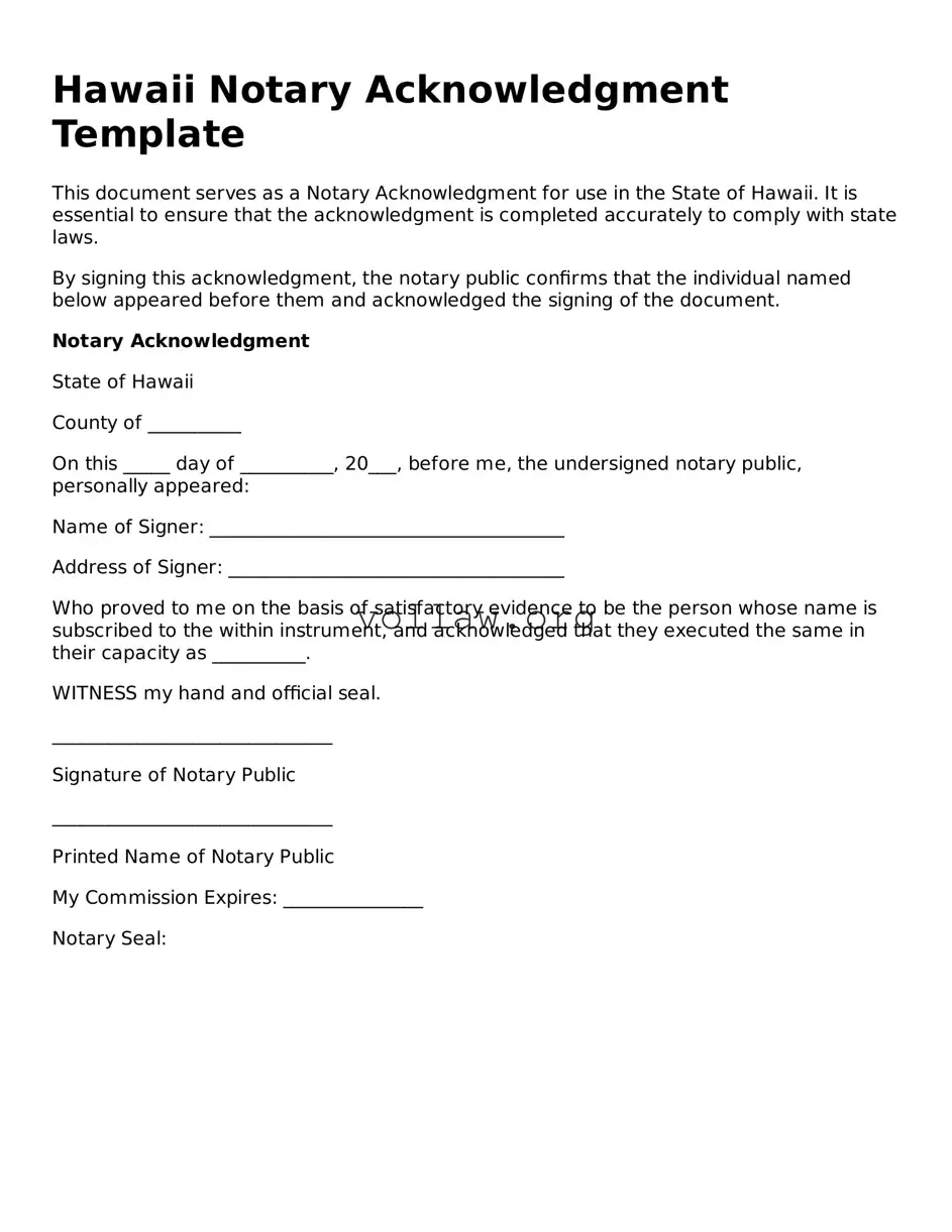 Attorney-Verified  Notary Acknowledgement Form for Hawaii