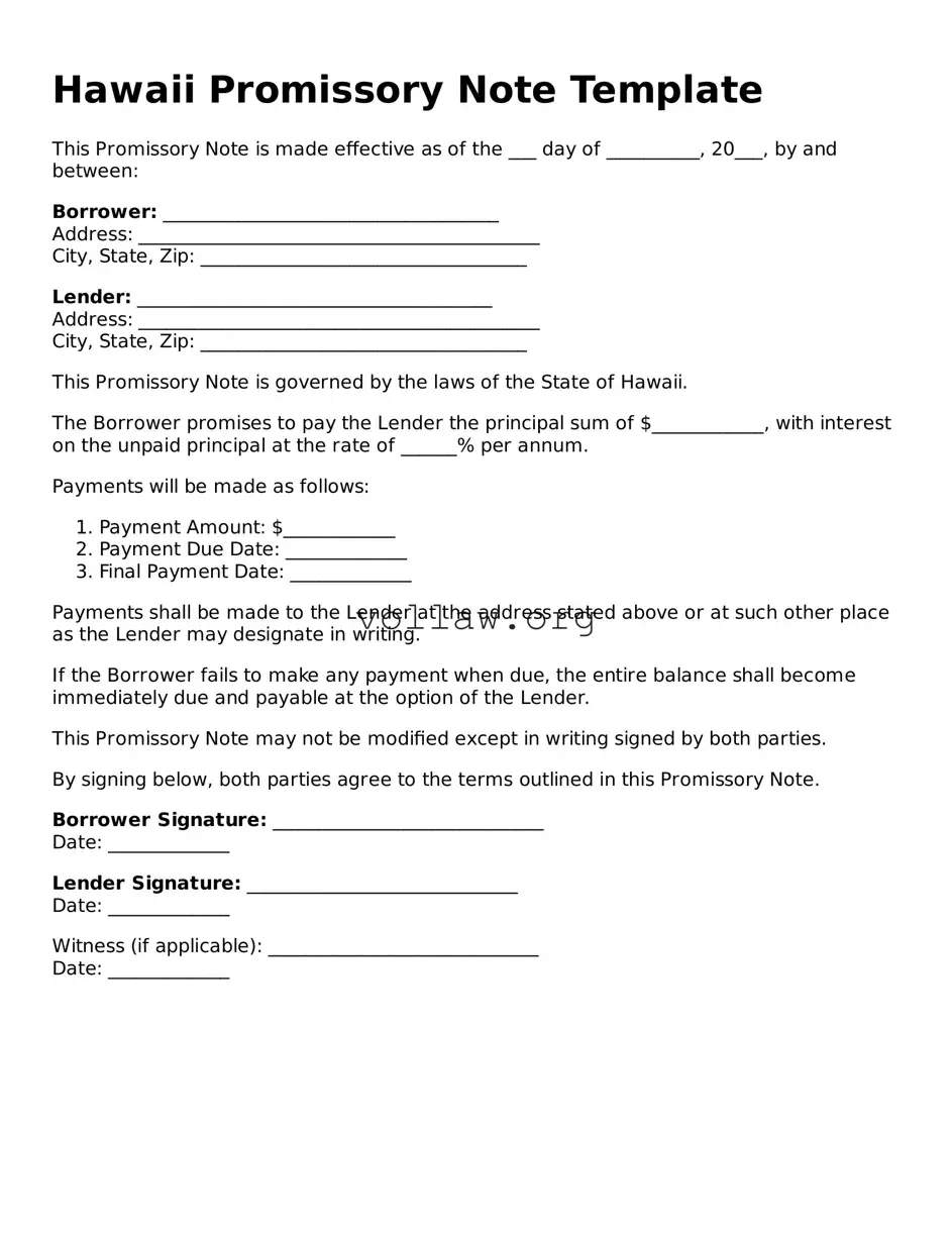 Attorney-Verified  Promissory Note Form for Hawaii