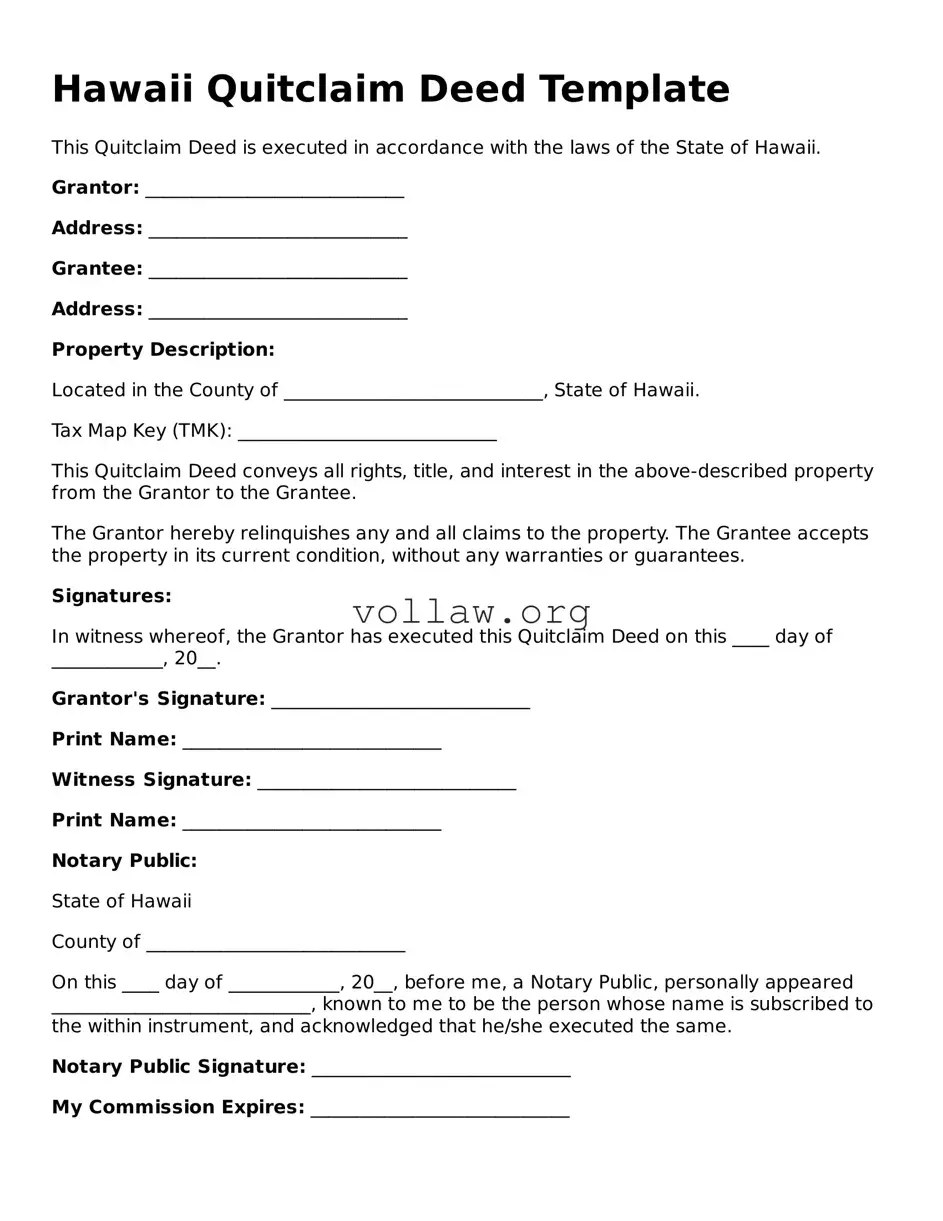 Attorney-Verified  Quitclaim Deed Form for Hawaii