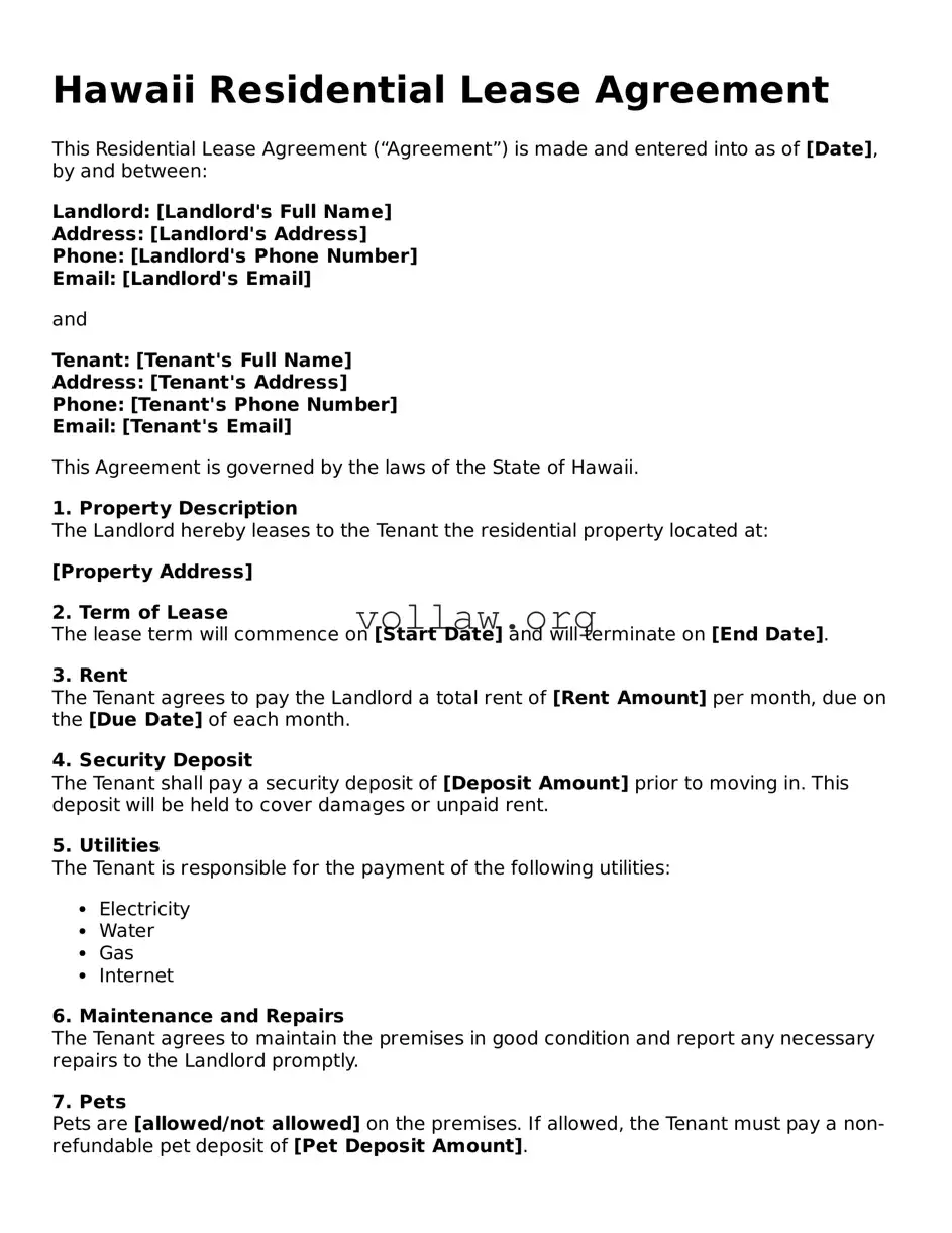 Attorney-Verified  Residential Lease Agreement Form for Hawaii