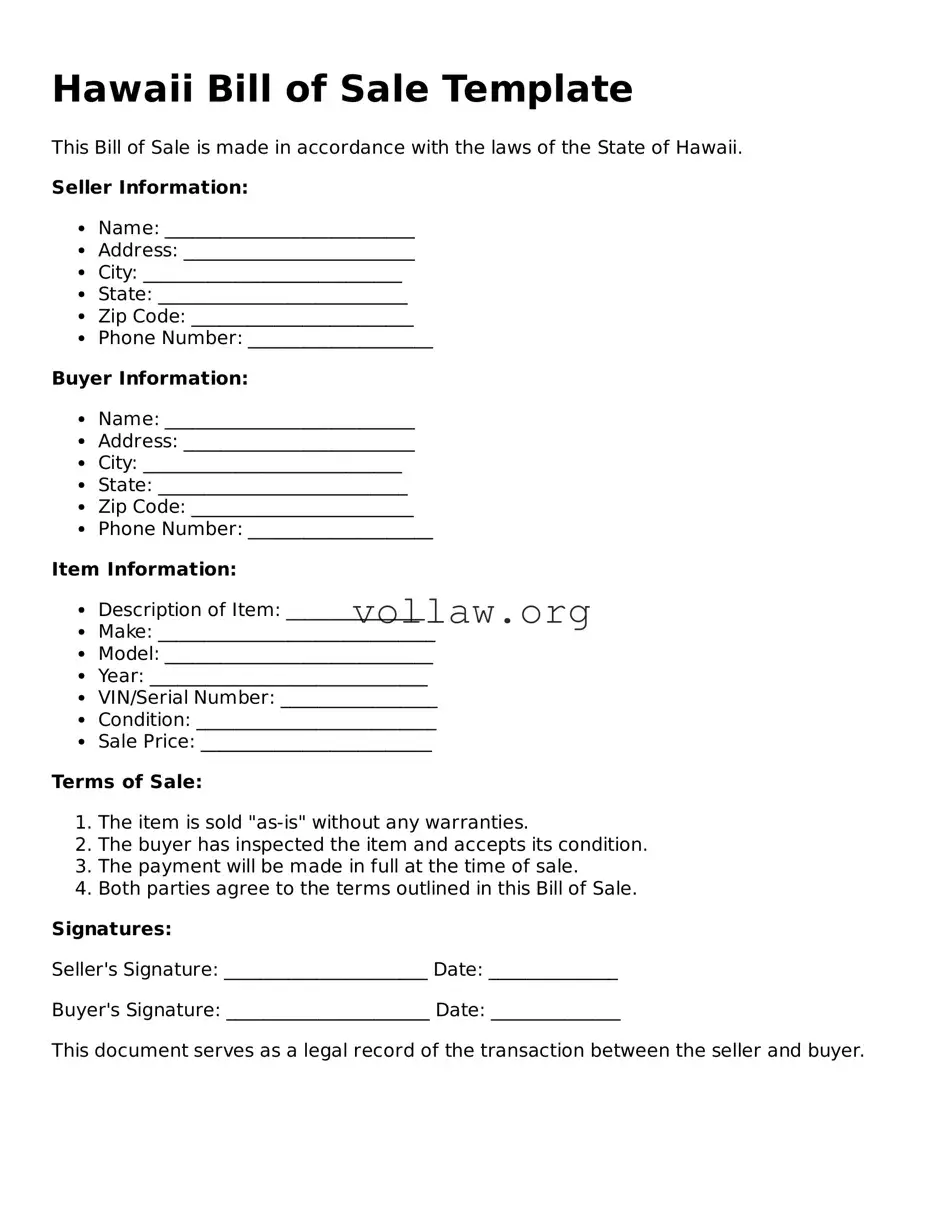 Attorney-Verified  Bill of Sale Form for Hawaii
