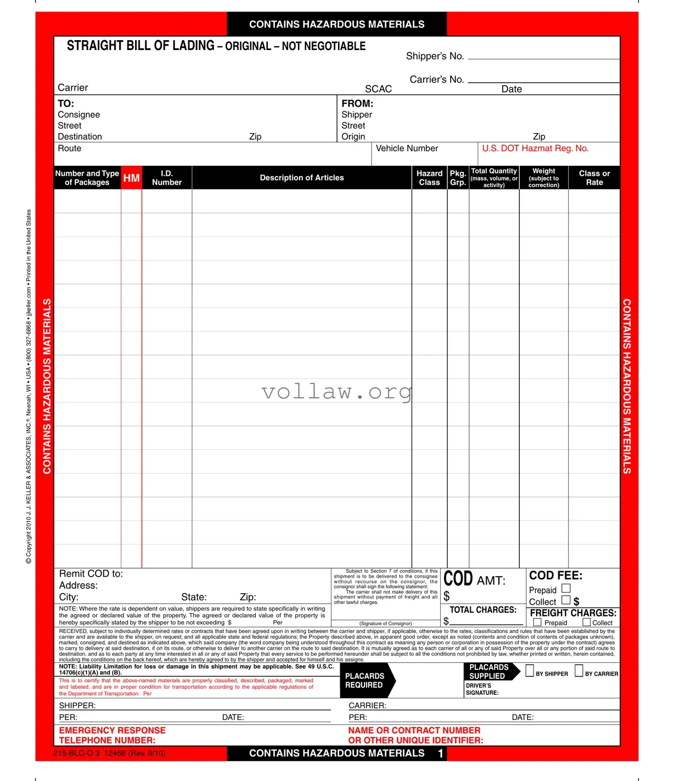 Hazard Bill Of Ladden Template