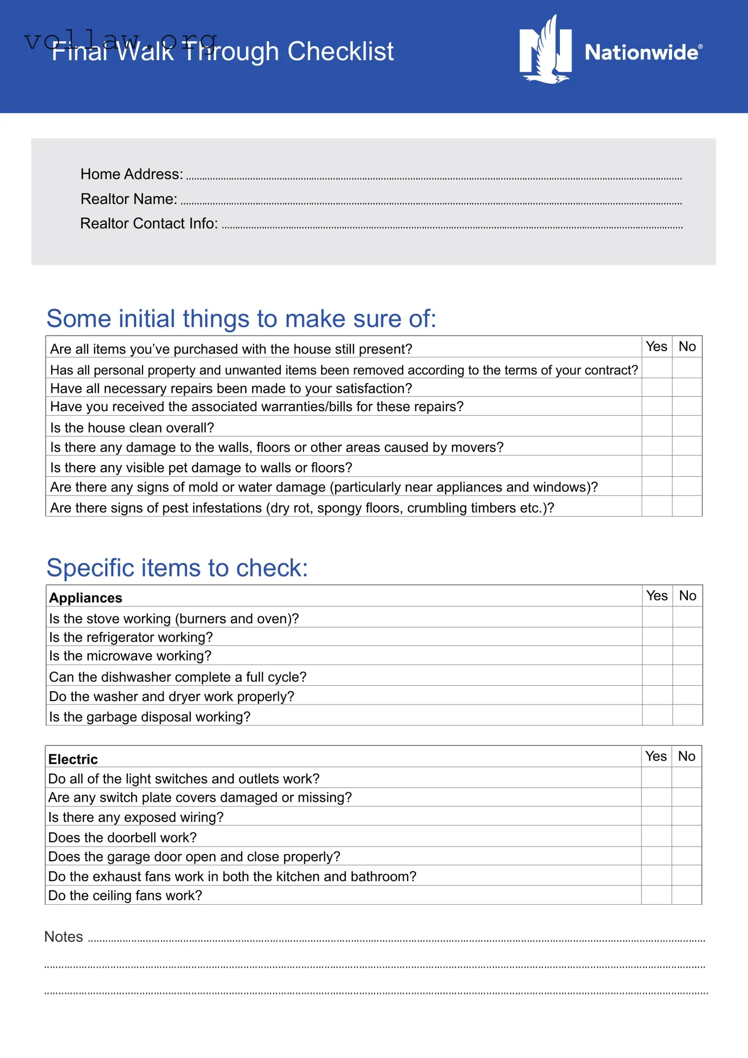 Final Walk Through Checklist Template