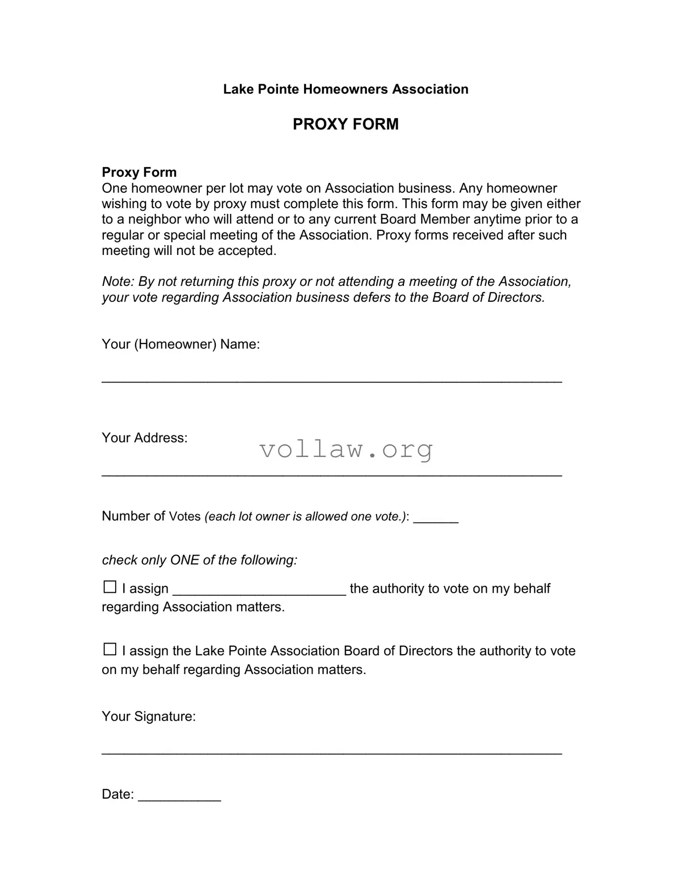 Homeowners Association Proxy Template