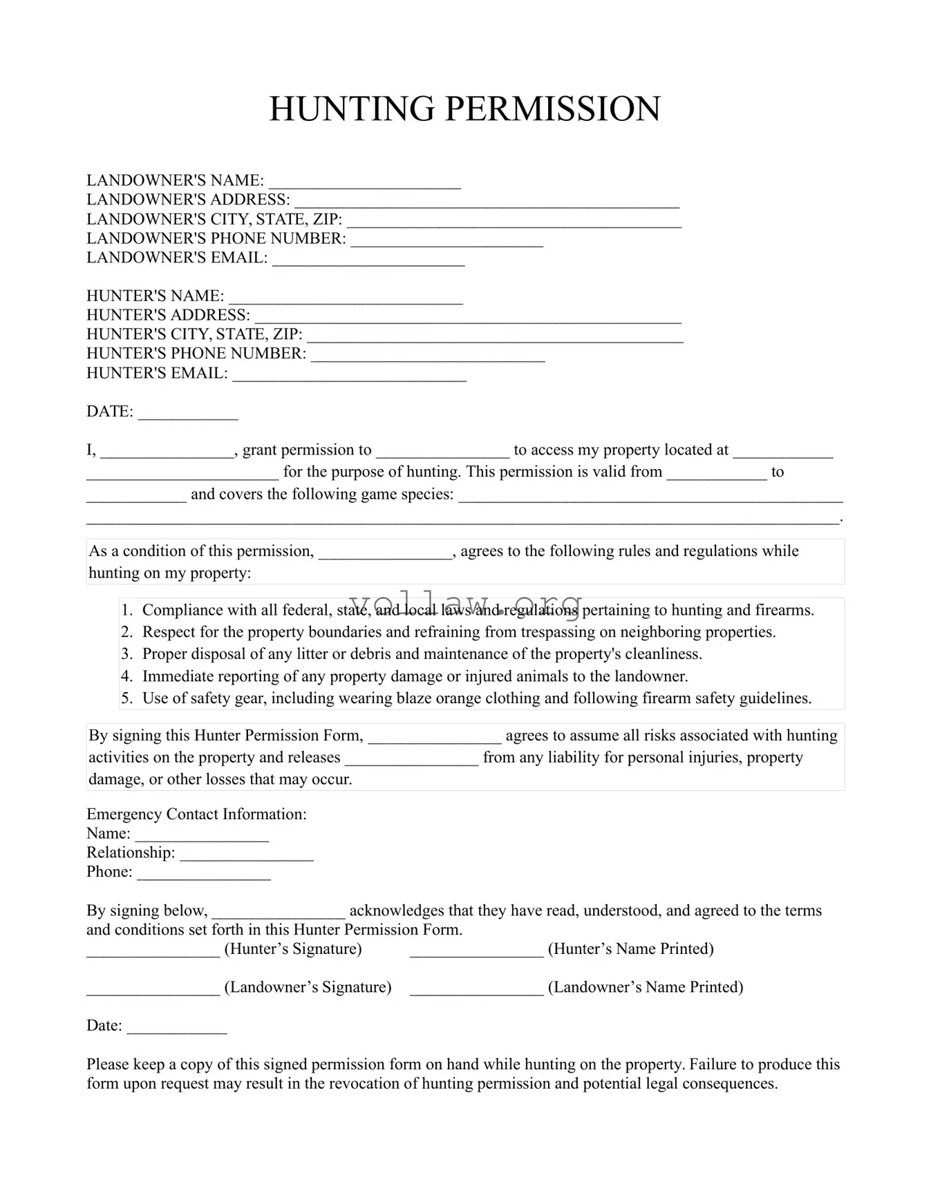 Hunter Permission Template