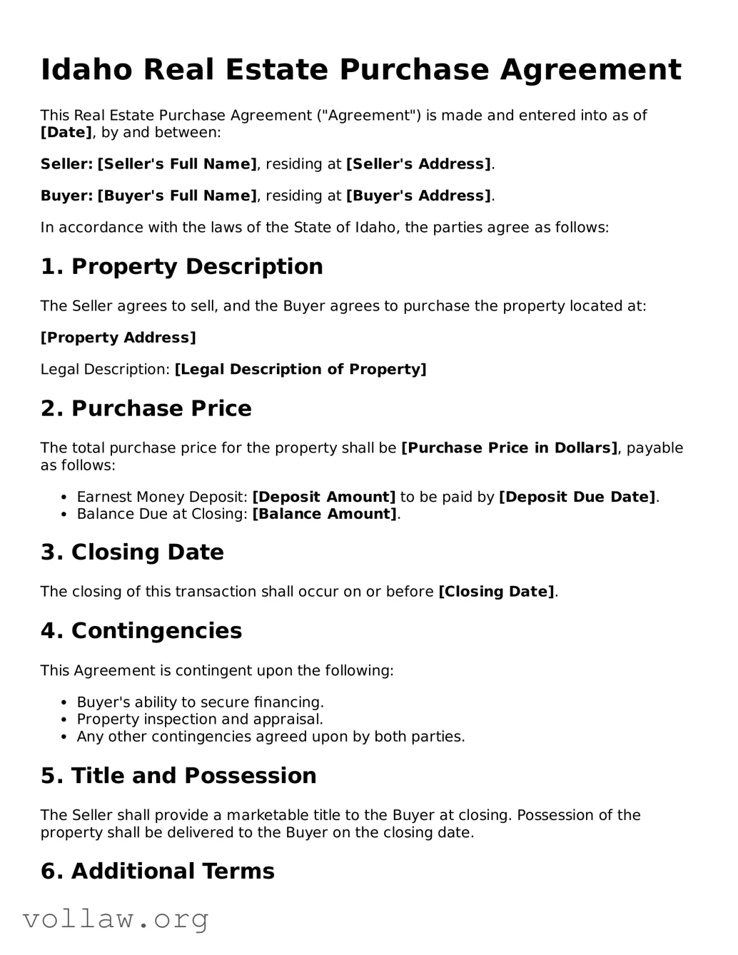 Attorney-Verified  Real Estate Purchase Agreement Form for Idaho