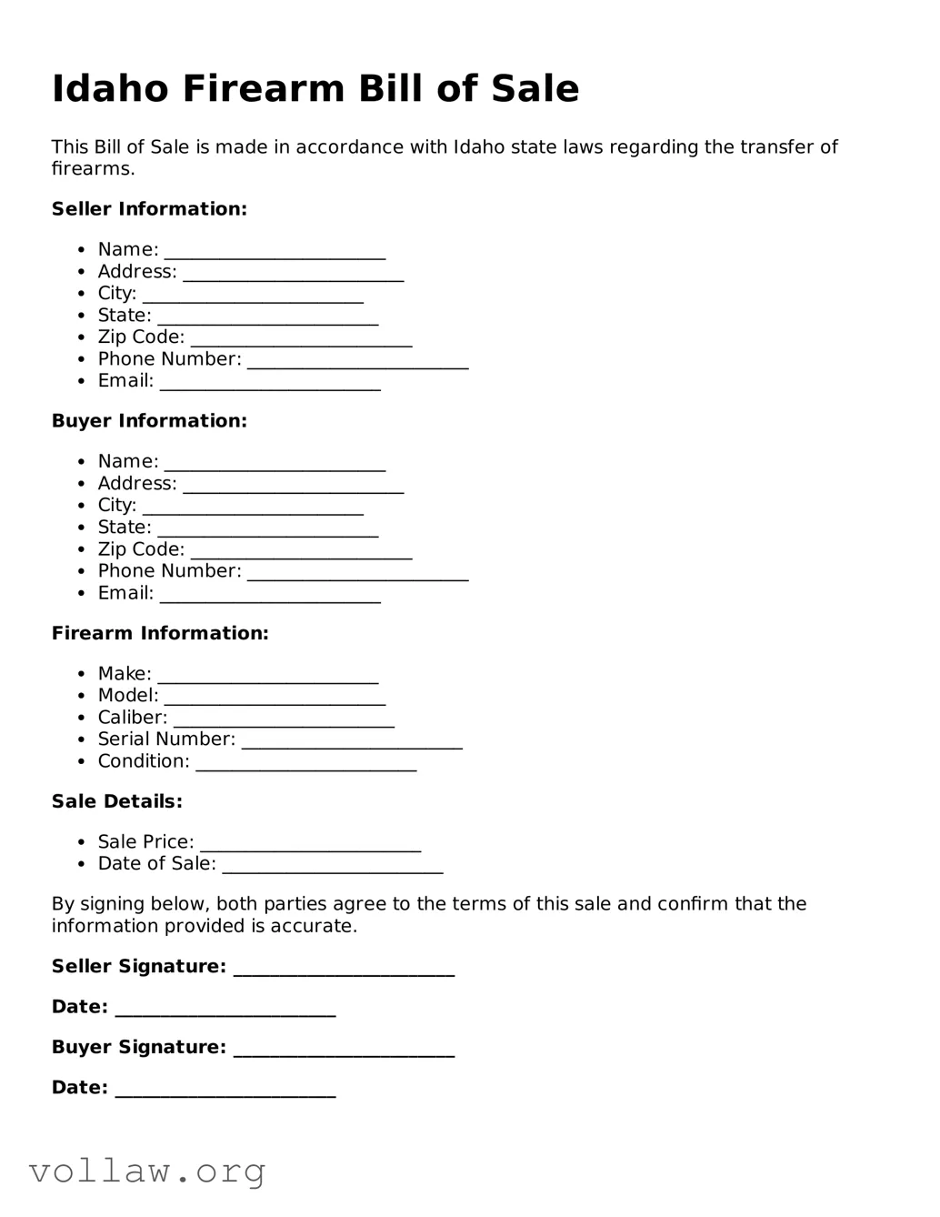 Attorney-Verified  Firearm Bill of Sale Form for Idaho