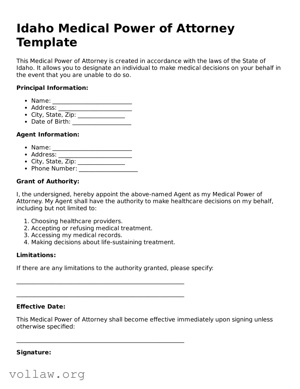 Attorney-Verified  Medical Power of Attorney Form for Idaho