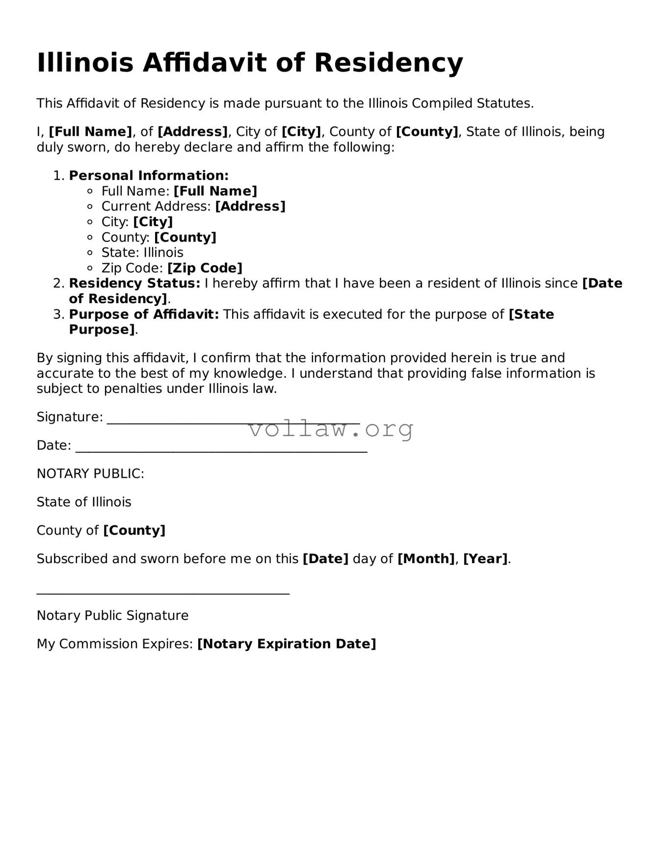 Attorney-Verified  Affidavit of Residency Form for Illinois