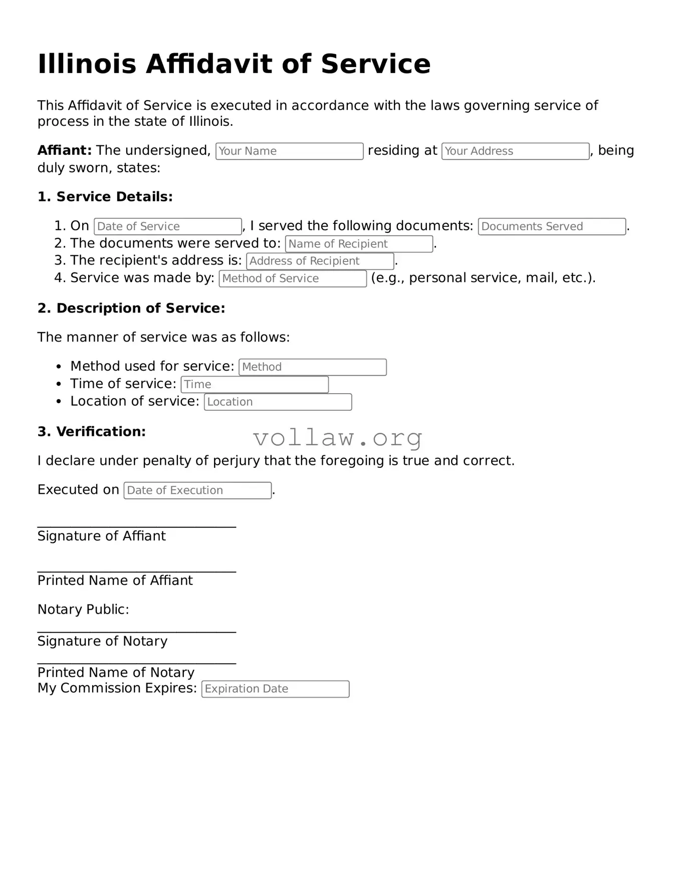 Attorney-Verified  Affidavit of Service Form for Illinois