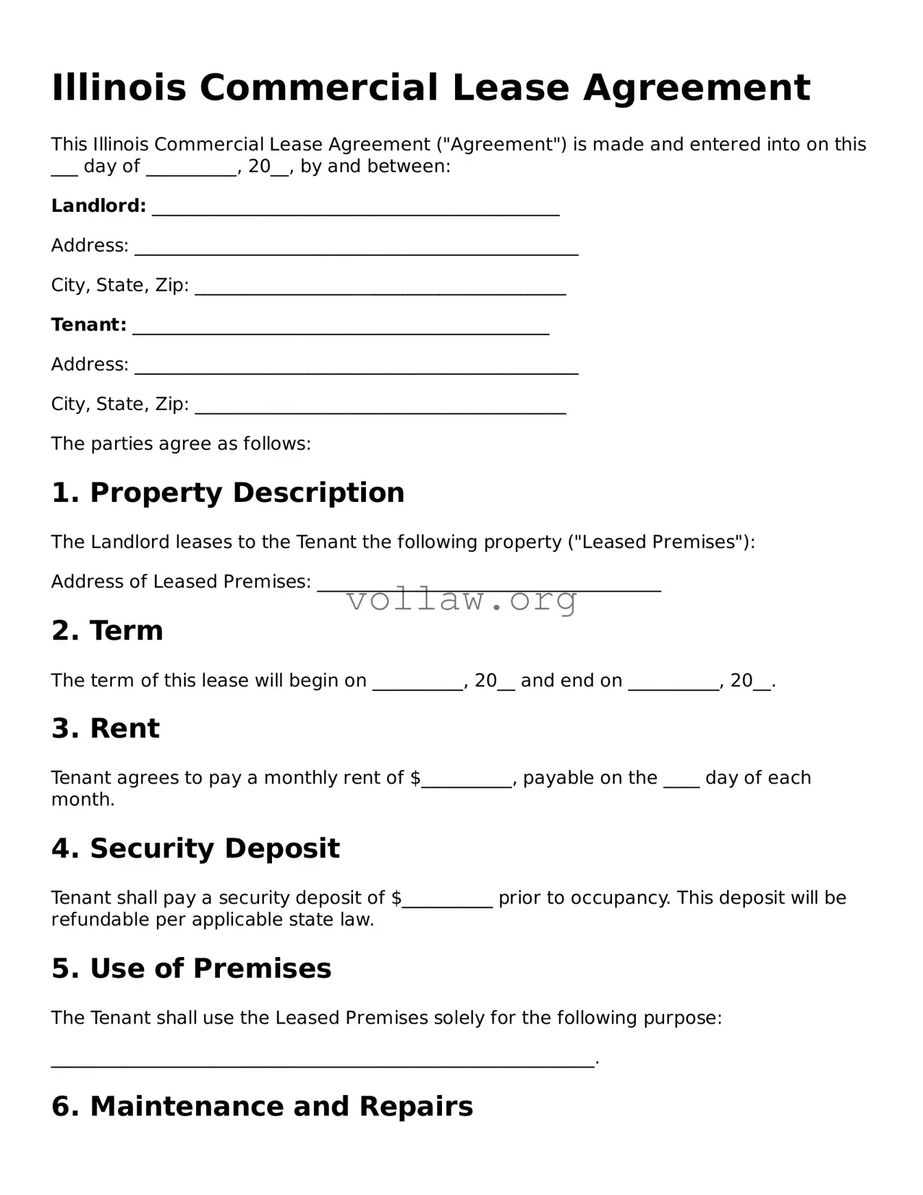 Attorney-Verified  Commercial Lease Agreement Form for Illinois