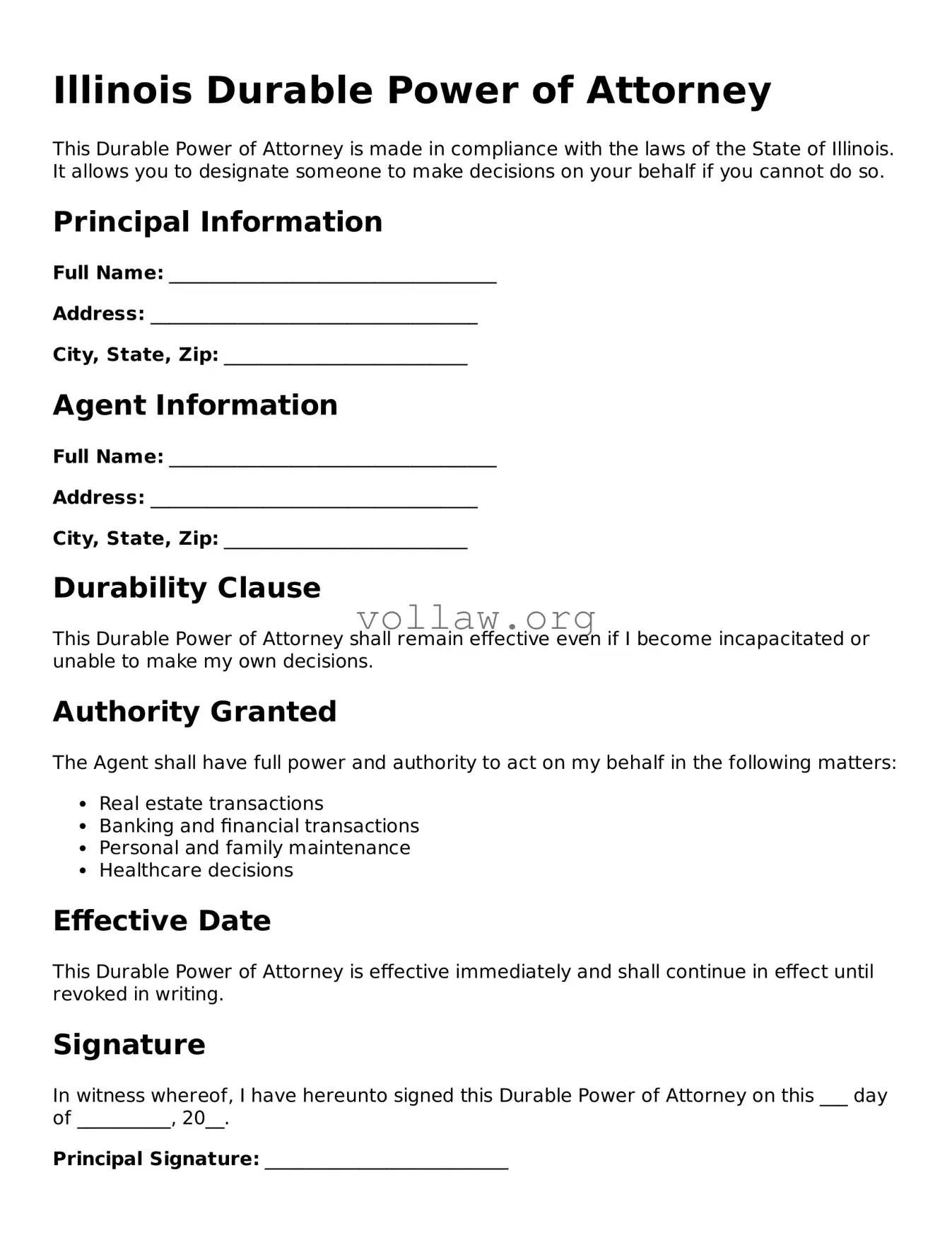 Attorney-Verified  Durable Power of Attorney Form for Illinois