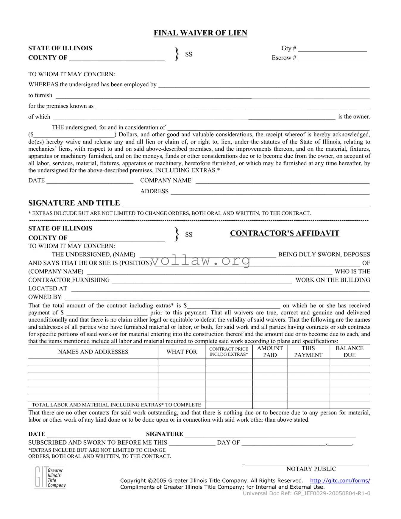 Illinois Final Waiver Of Lien Template