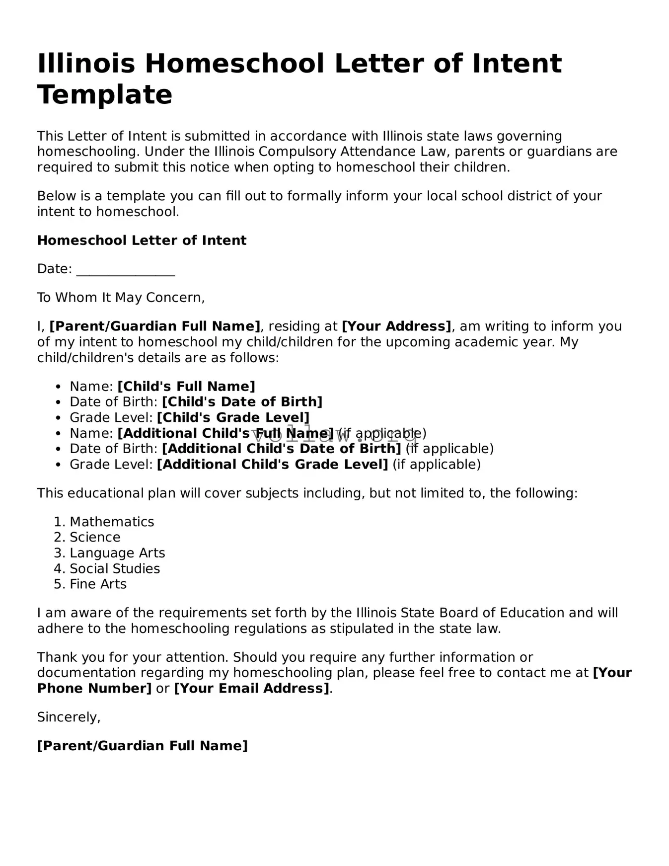 Attorney-Verified  Homeschool Letter of Intent Form for Illinois
