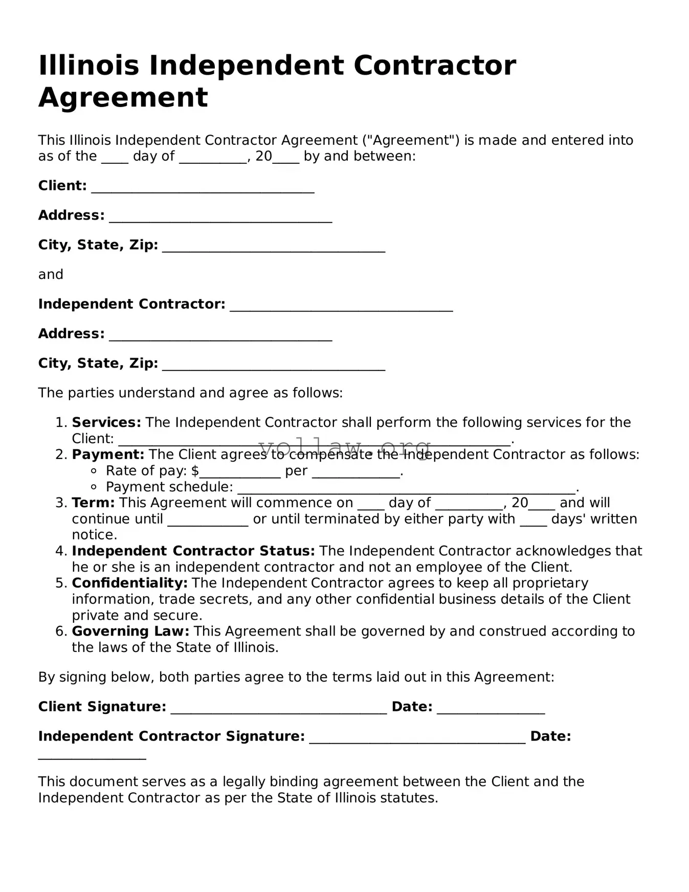 Attorney-Verified  Independent Contractor Agreement Form for Illinois