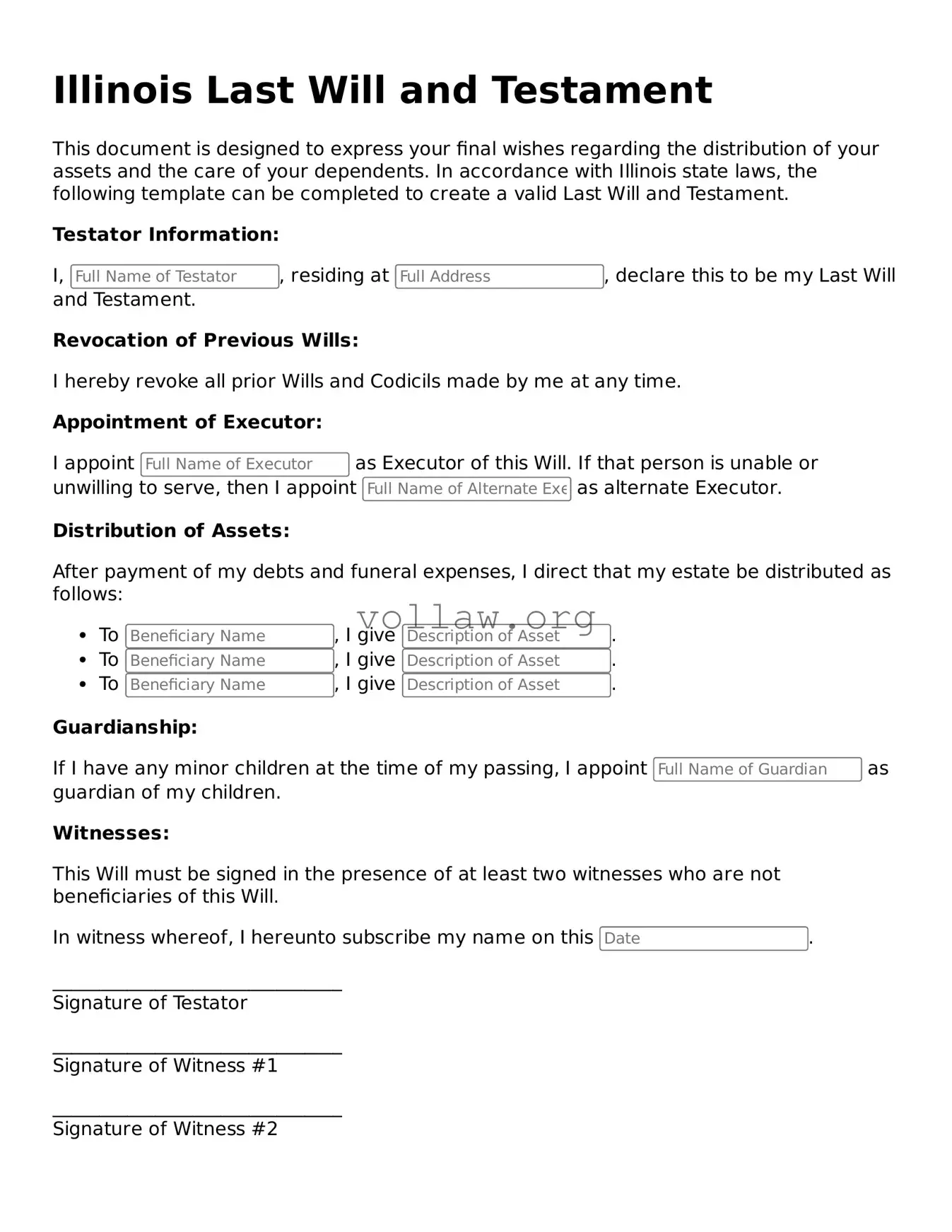 Attorney-Verified  Last Will and Testament Form for Illinois