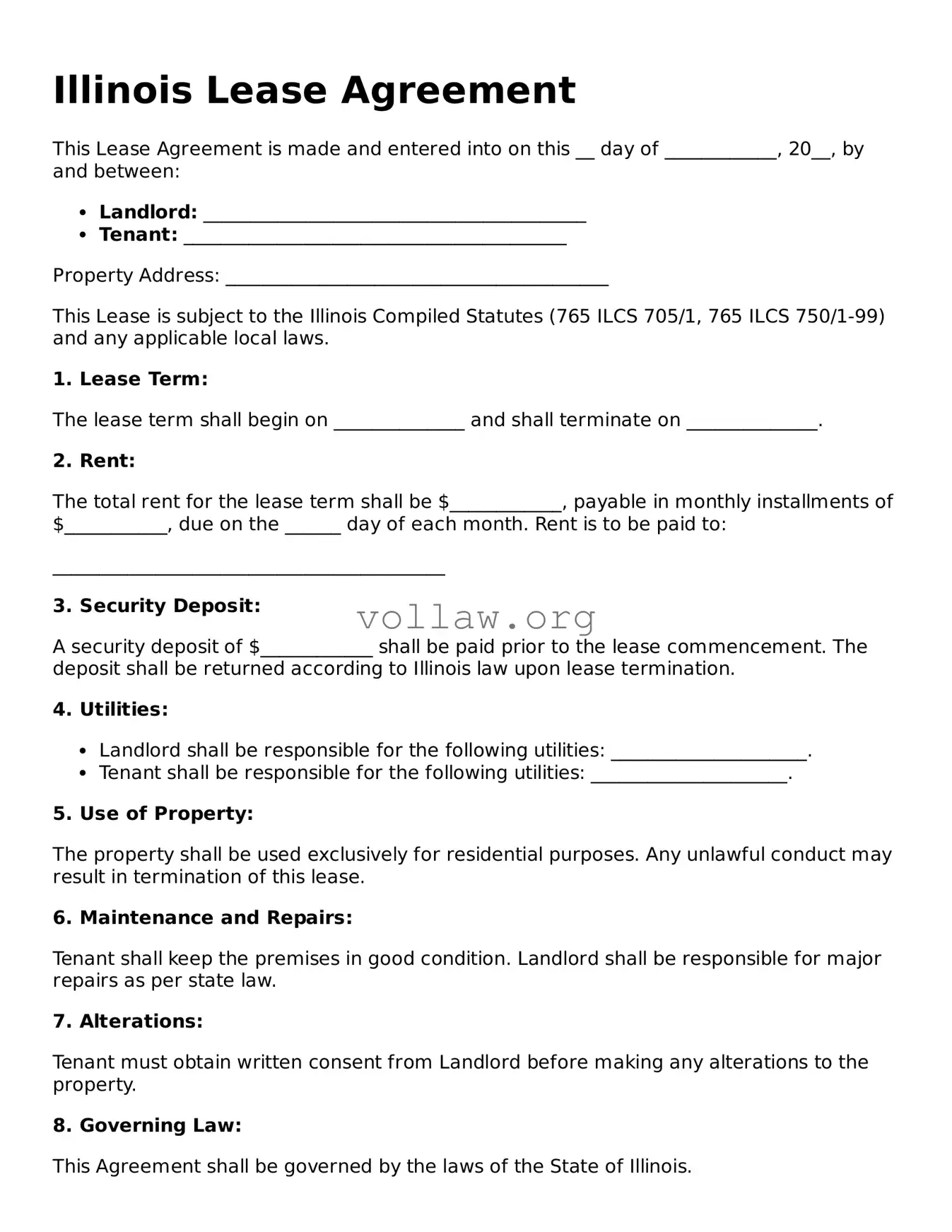 Attorney-Verified  Lease Agreement Form for Illinois