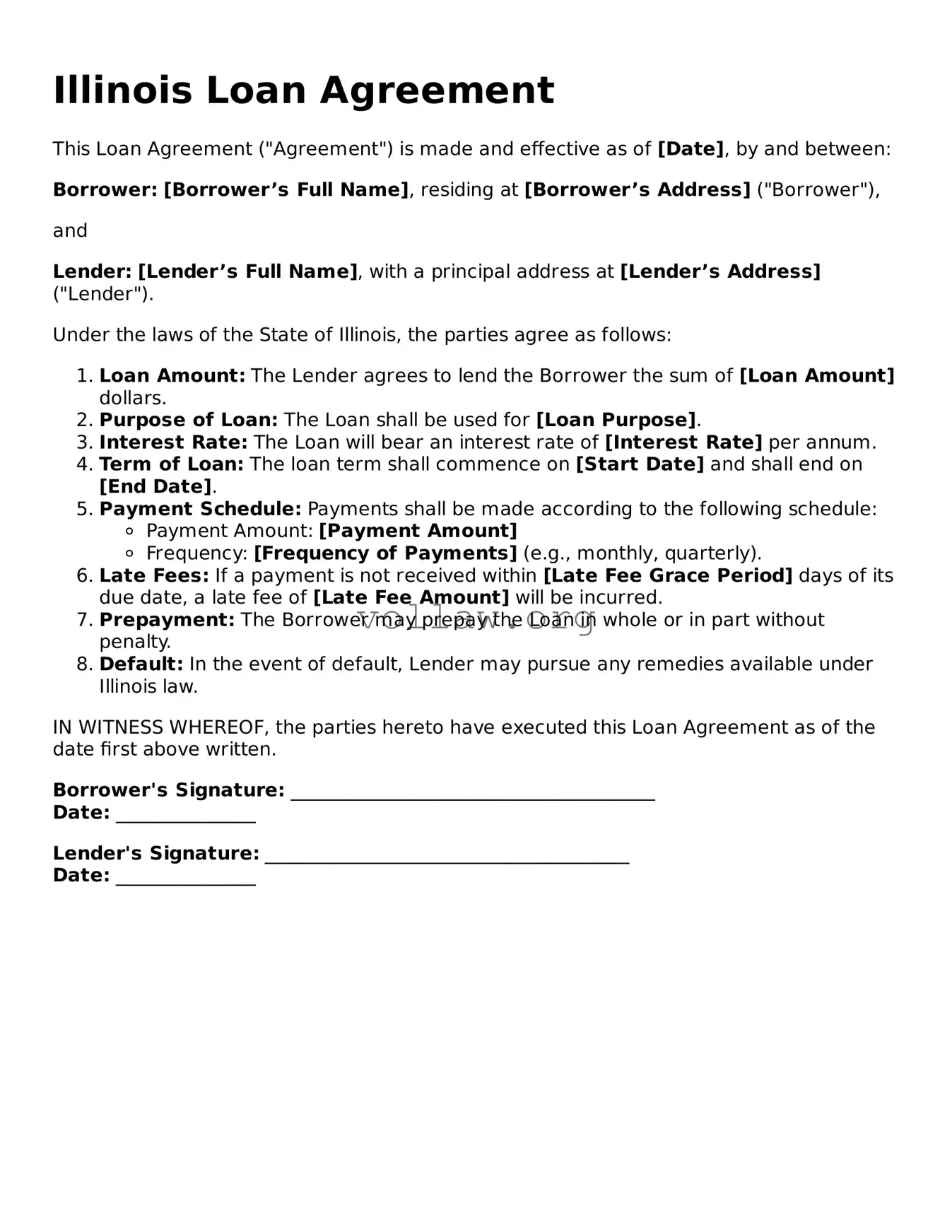 Attorney-Verified  Loan Agreement Form for Illinois