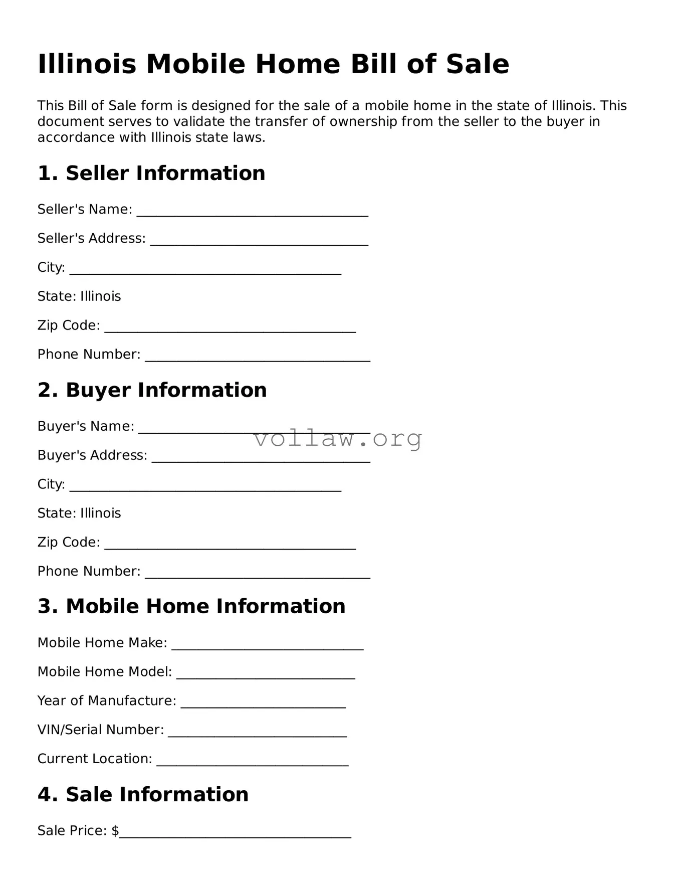 Attorney-Verified  Mobile Home Bill of Sale Form for Illinois