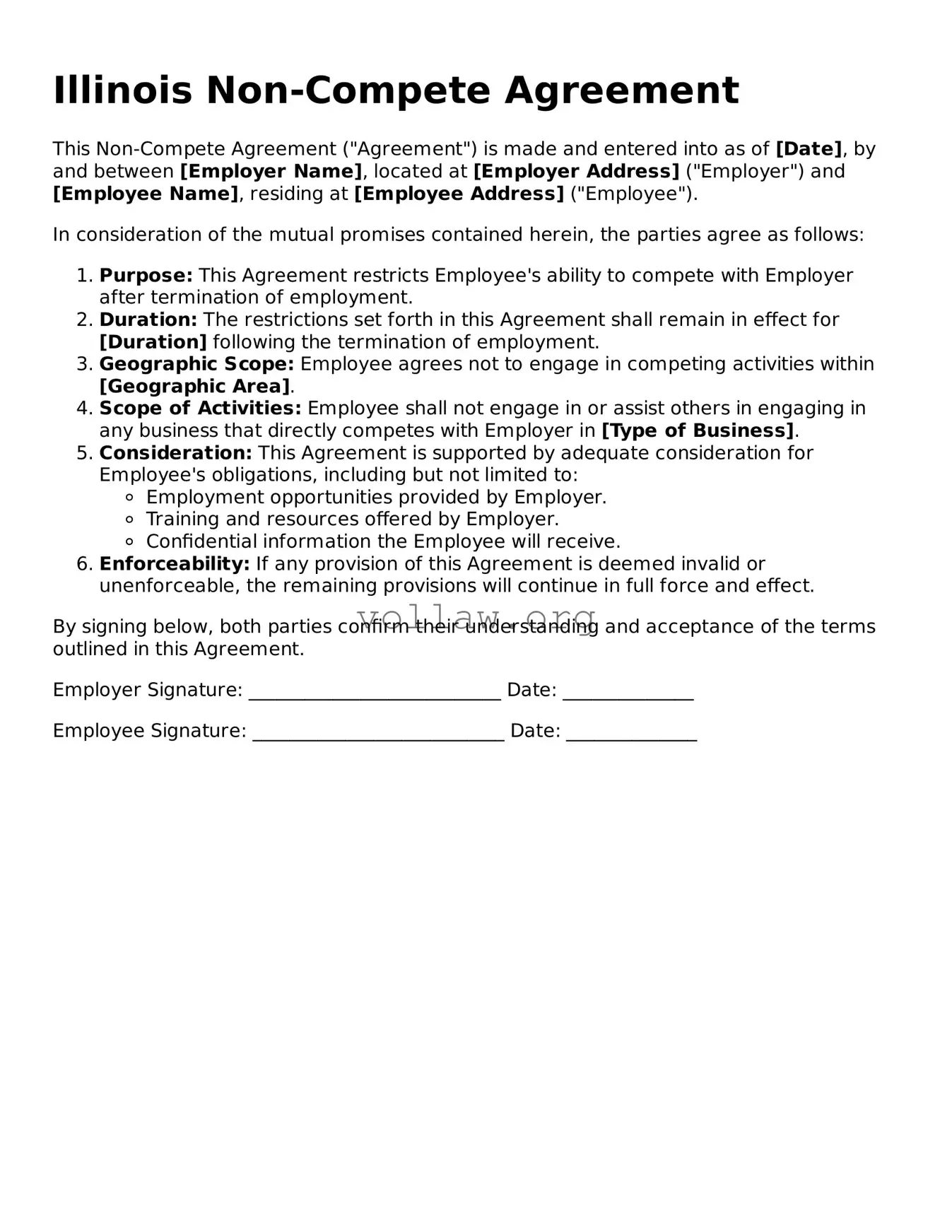 Attorney-Verified  Non-compete Agreement Form for Illinois