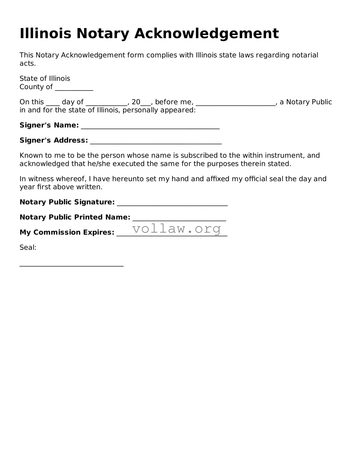 Attorney-Verified  Notary Acknowledgement Form for Illinois