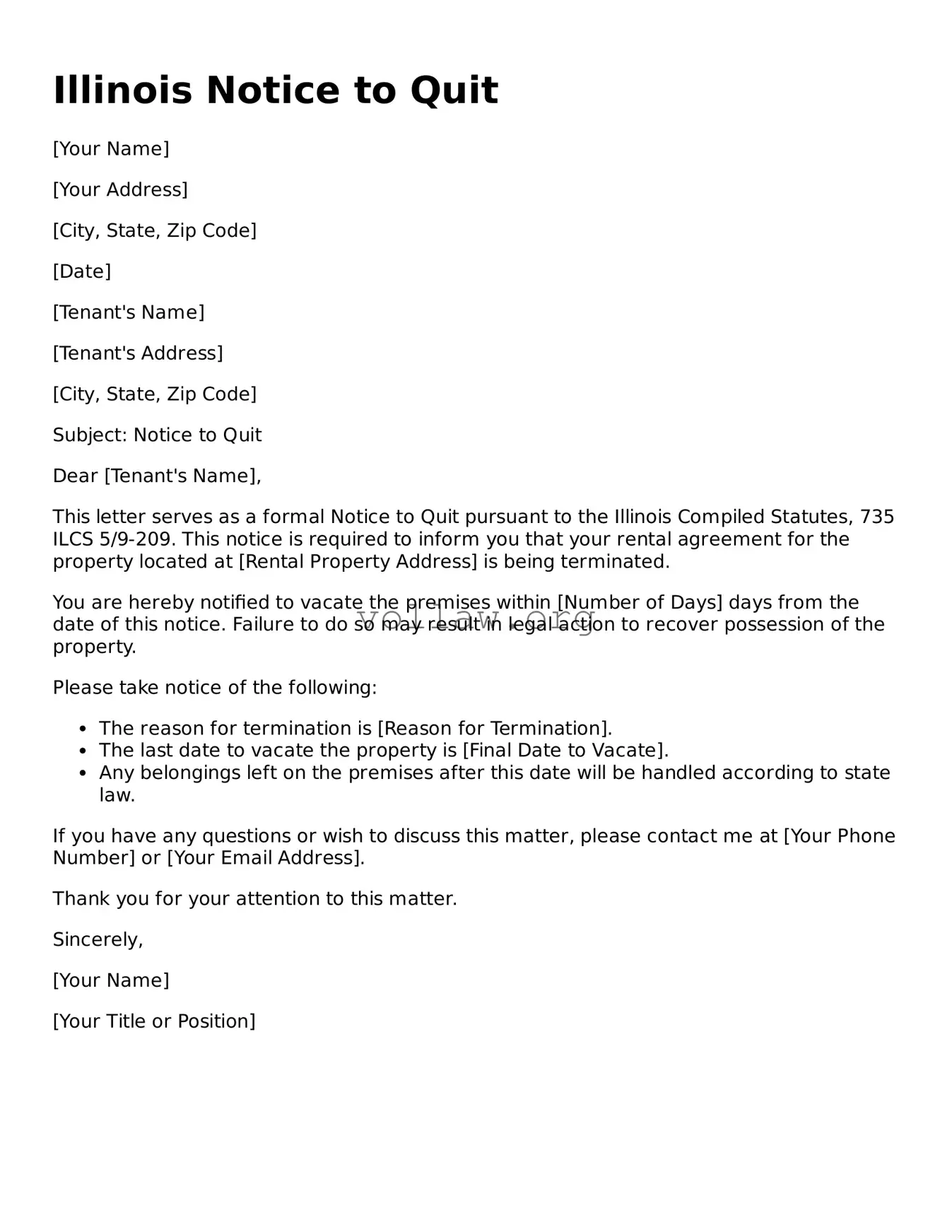 Attorney-Verified  Notice to Quit Form for Illinois