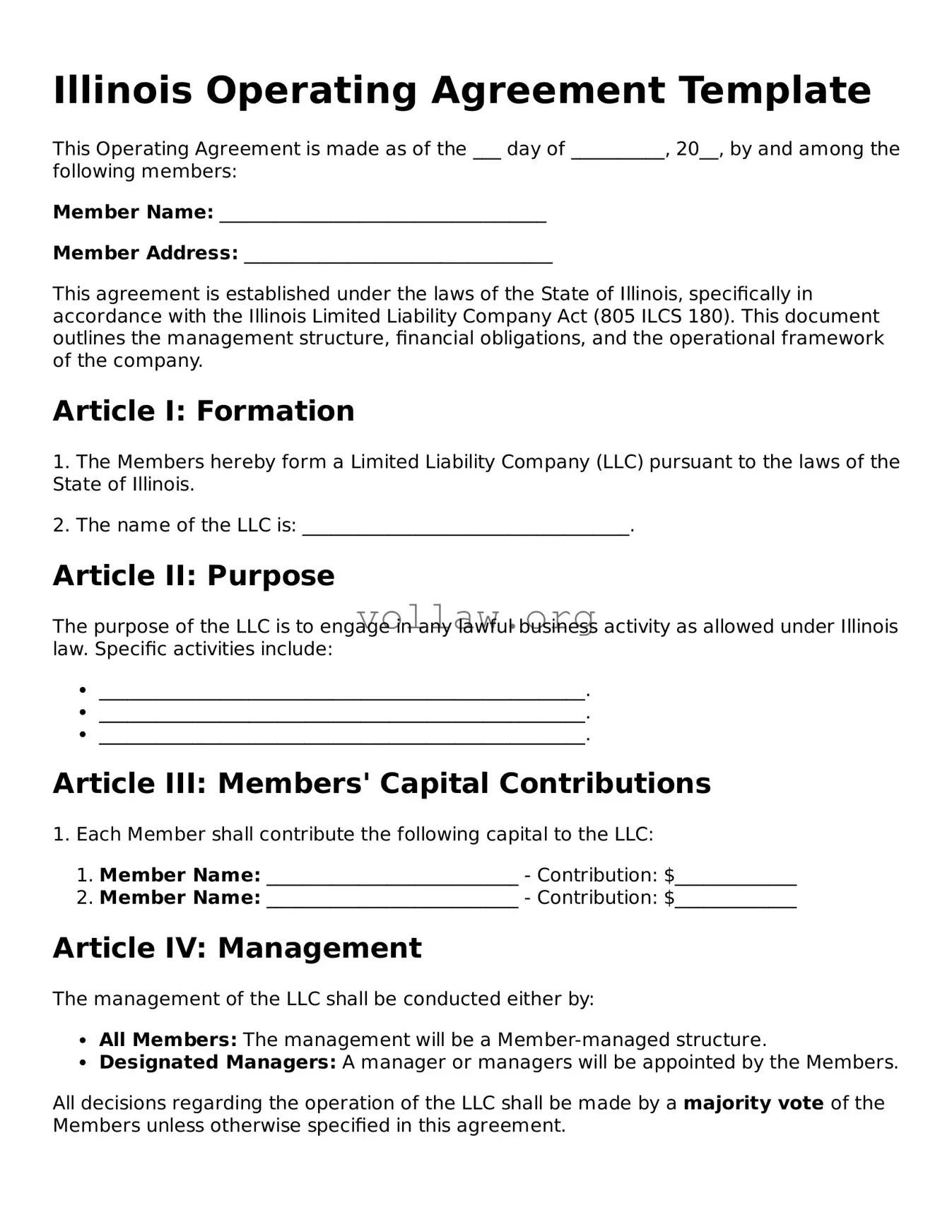 Attorney-Verified  Operating Agreement Form for Illinois