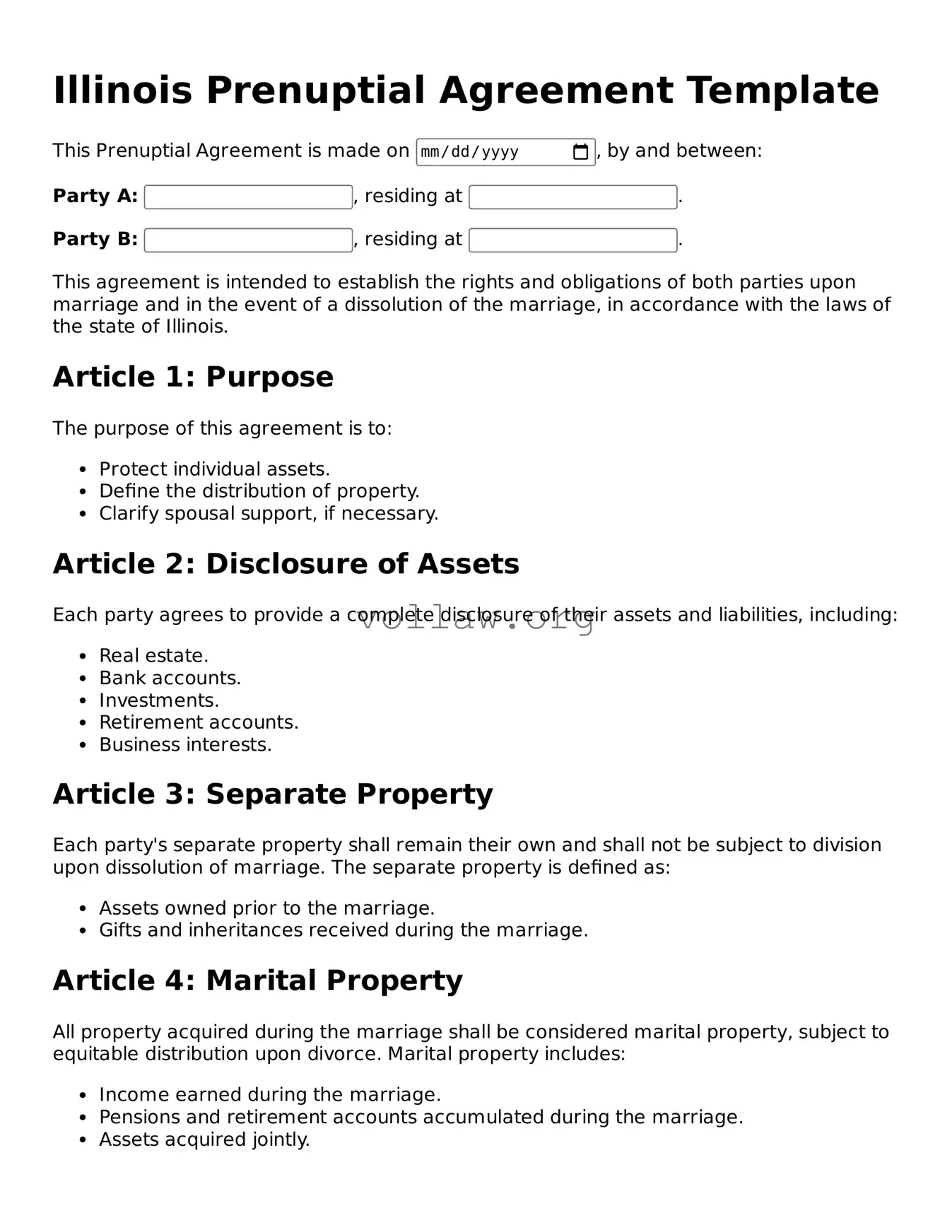 Attorney-Verified  Prenuptial Agreement Form for Illinois
