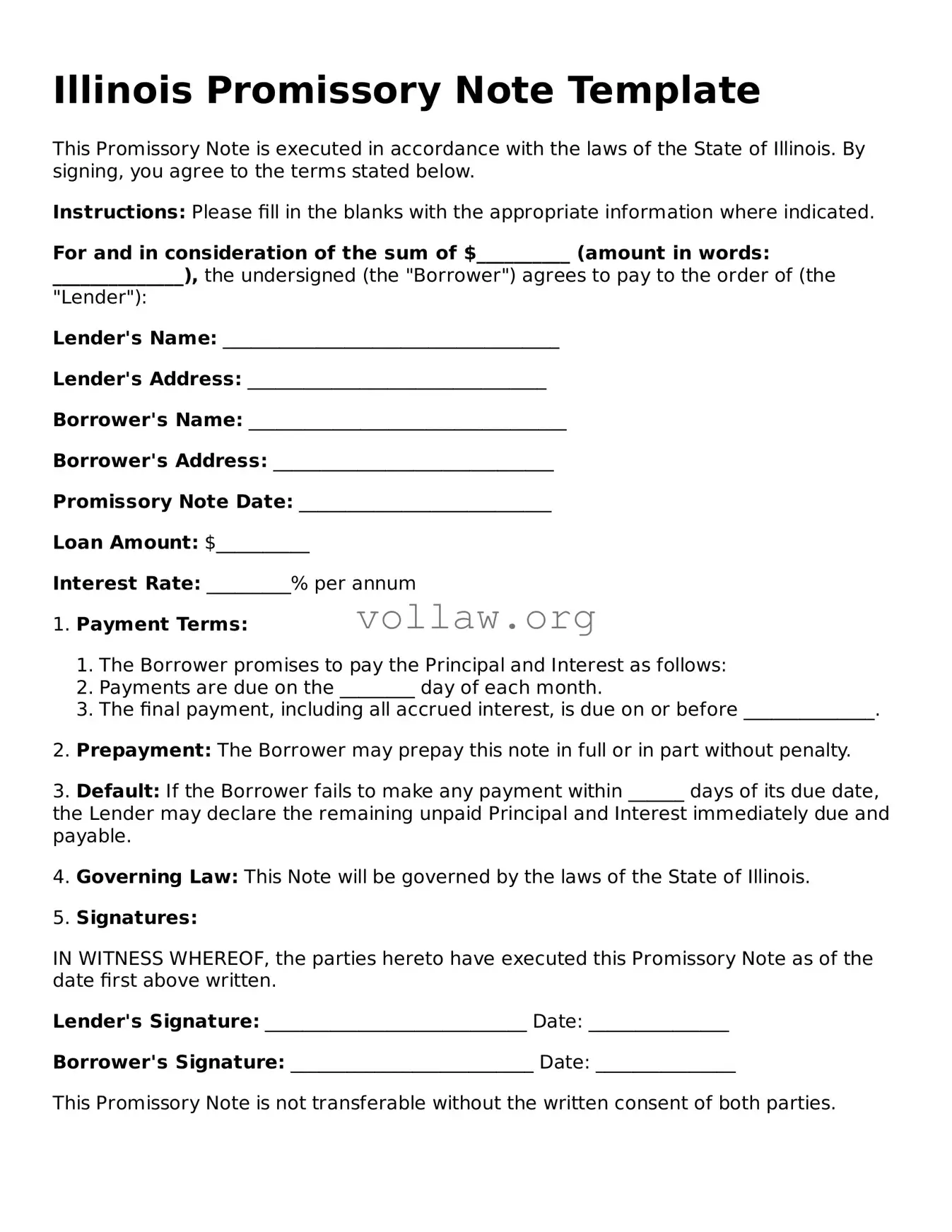Attorney-Verified  Promissory Note Form for Illinois