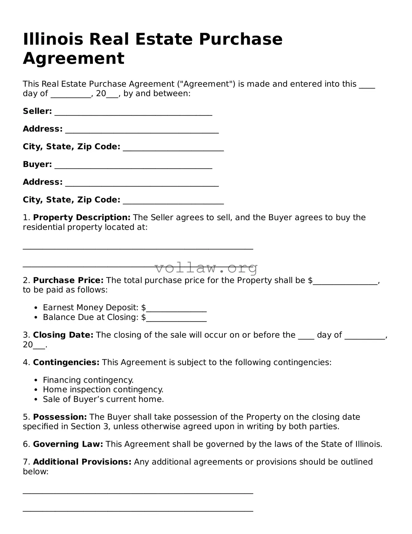 Attorney-Verified  Real Estate Purchase Agreement Form for Illinois