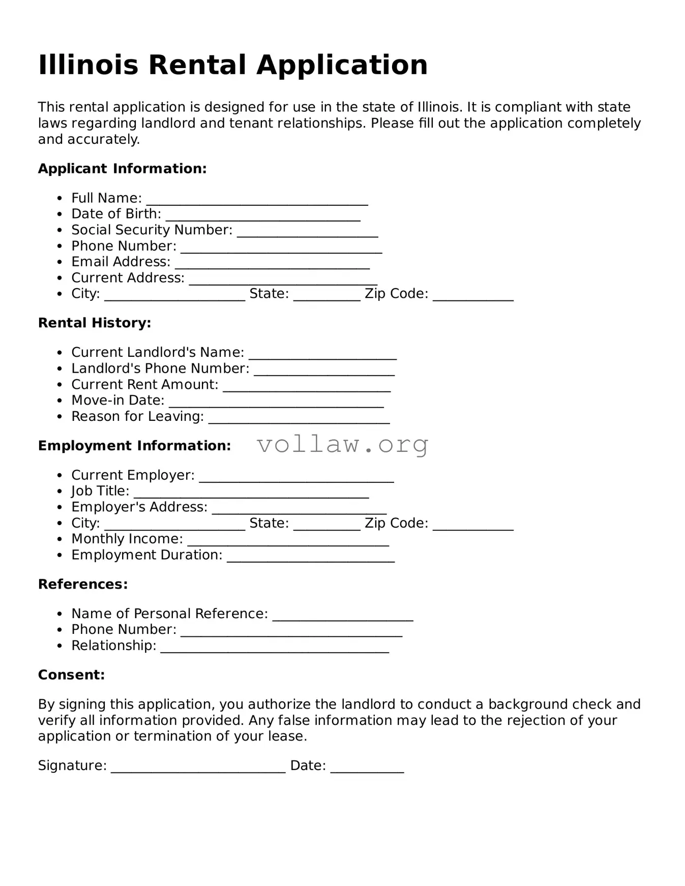 Attorney-Verified  Rental Application Form for Illinois