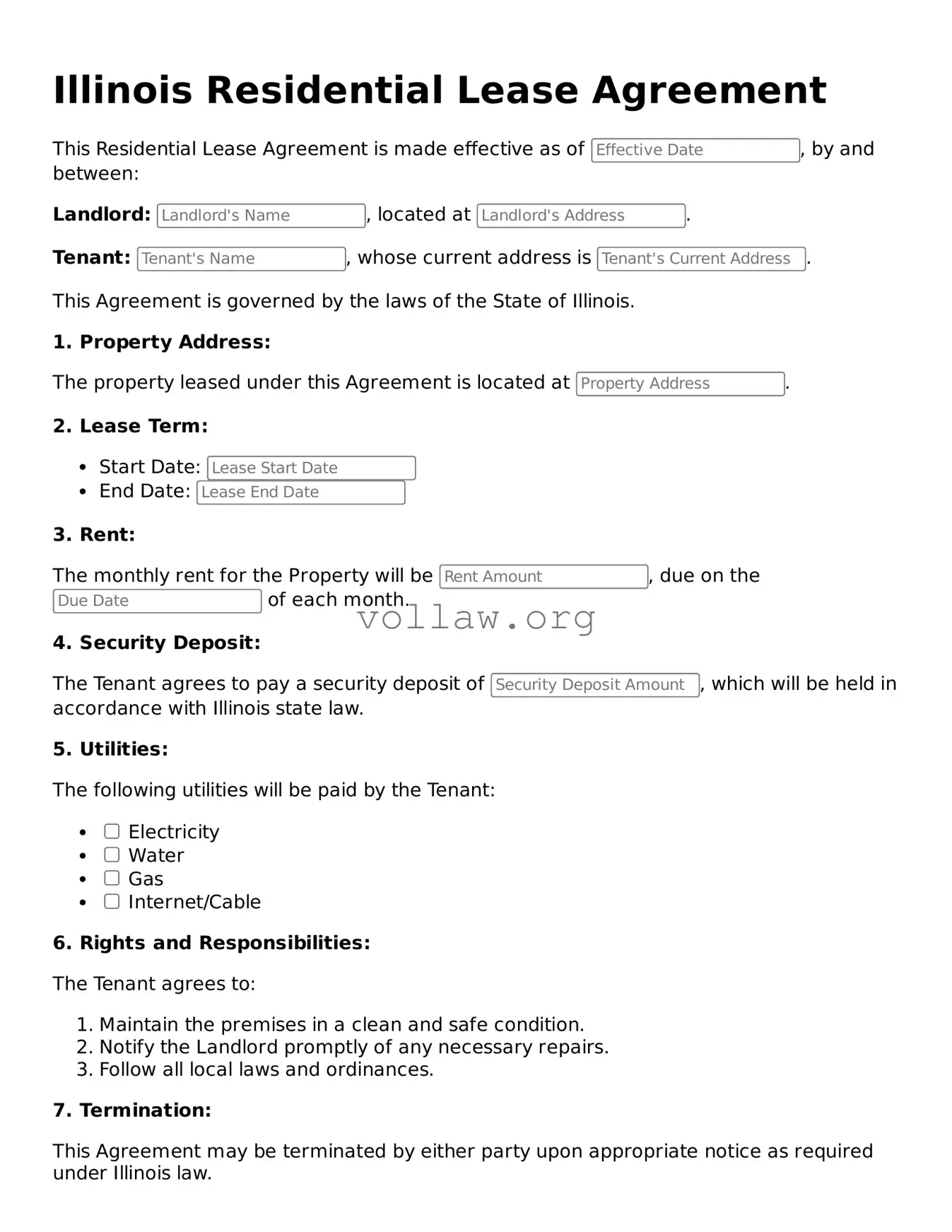 Attorney-Verified  Residential Lease Agreement Form for Illinois