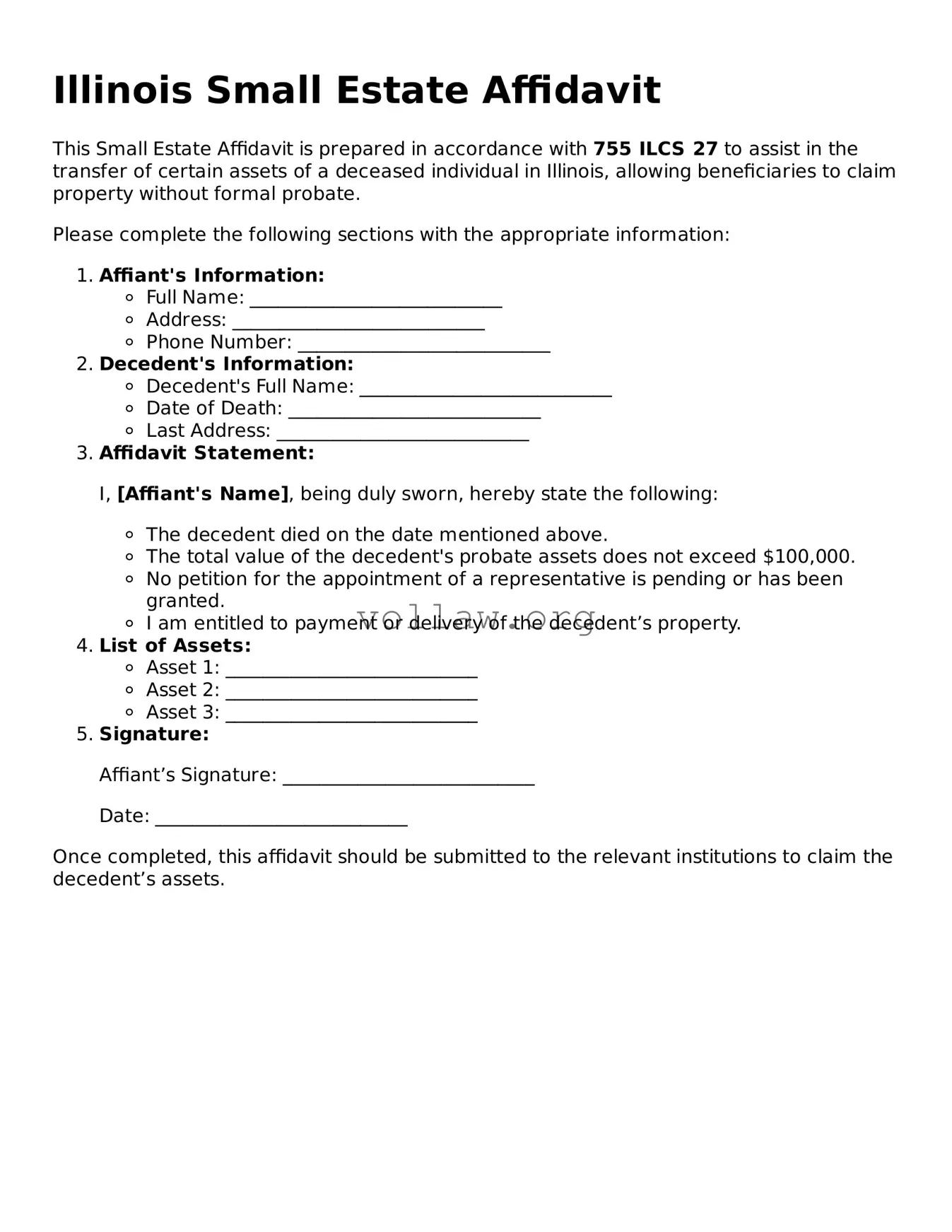 Attorney-Verified  Small Estate Affidavit Form for Illinois
