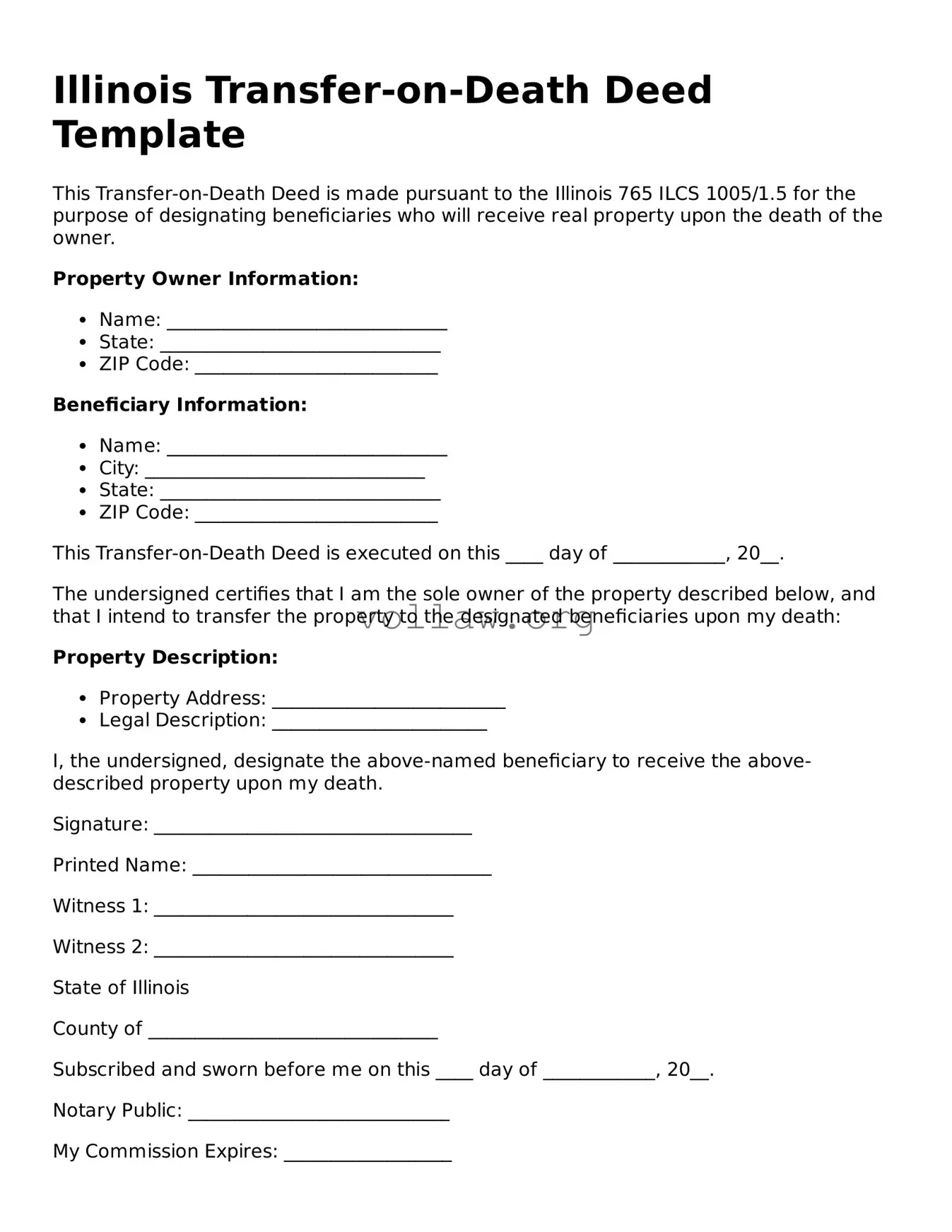 Attorney-Verified  Transfer-on-Death Deed Form for Illinois
