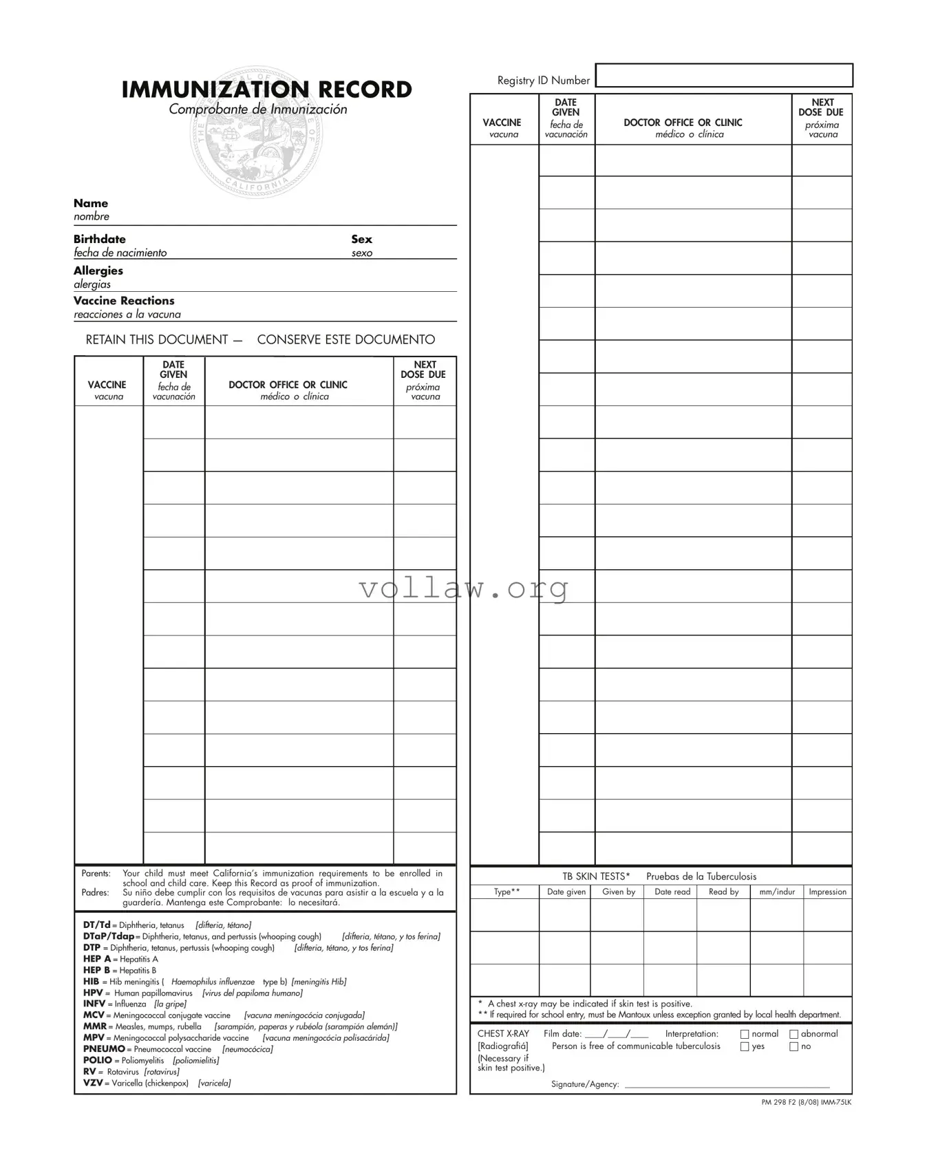 Immunization Record Template