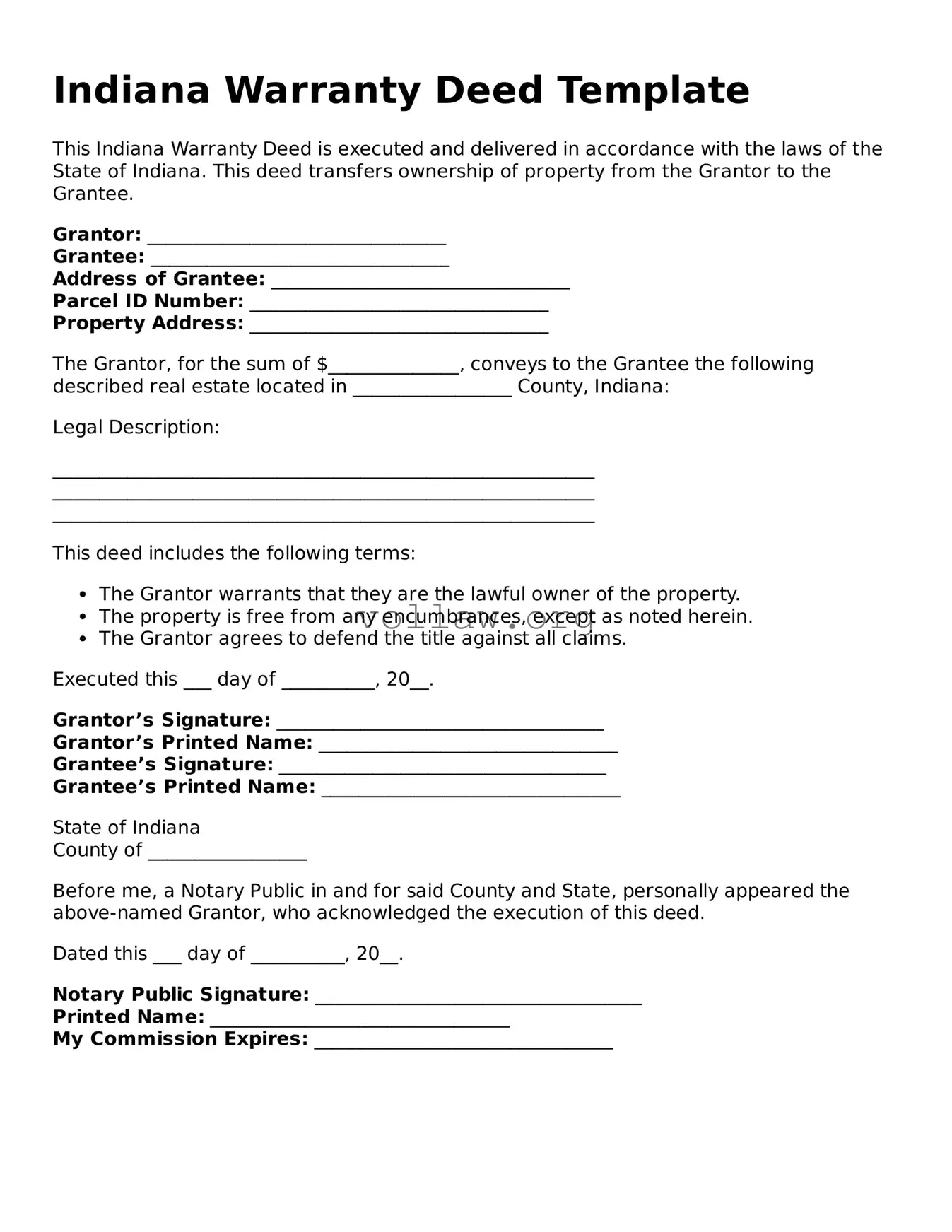Attorney-Verified  Deed Form for Indiana
