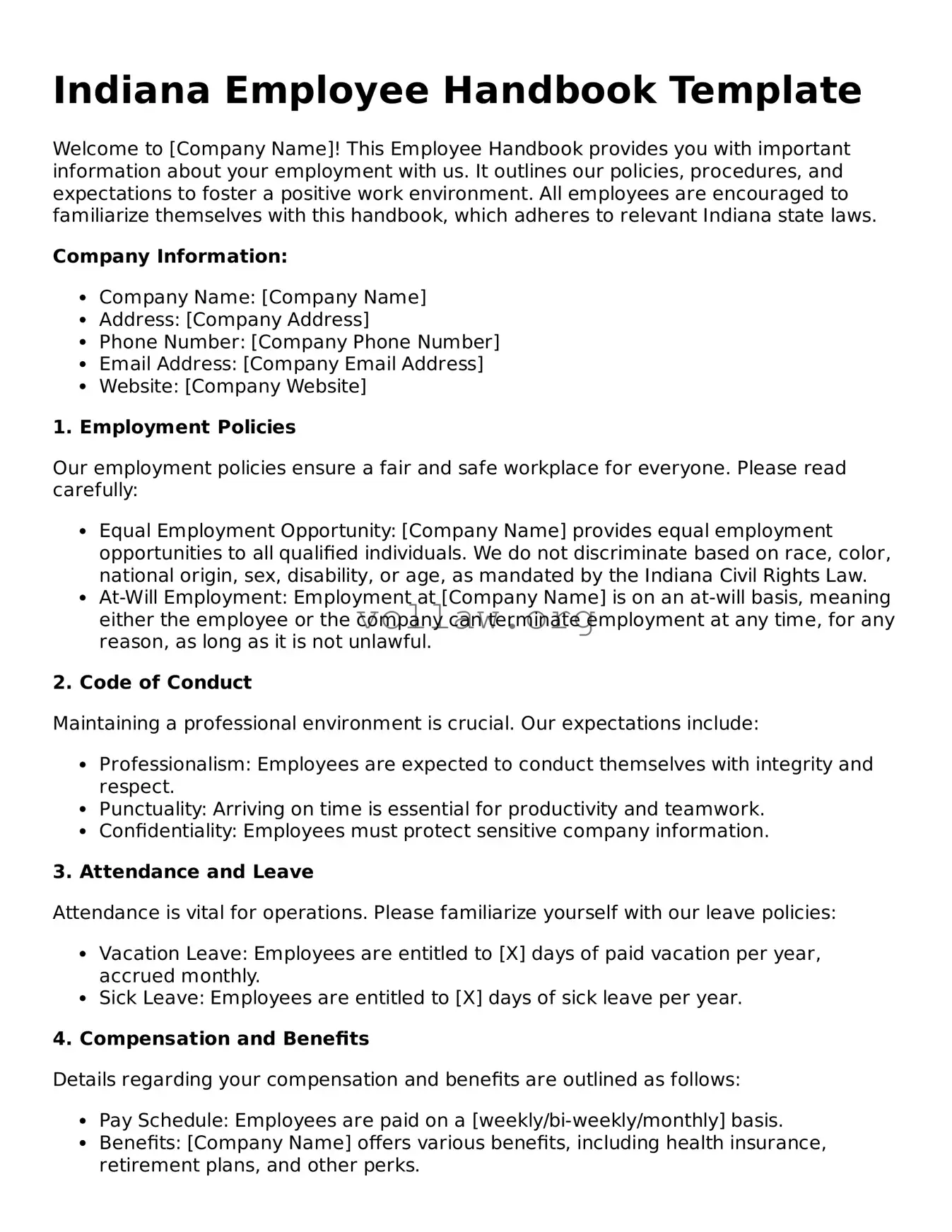Attorney-Verified  Employee Handbook Form for Indiana