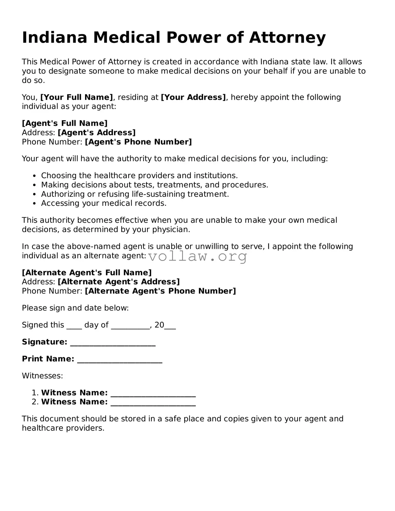 Attorney-Verified  Medical Power of Attorney Form for Indiana