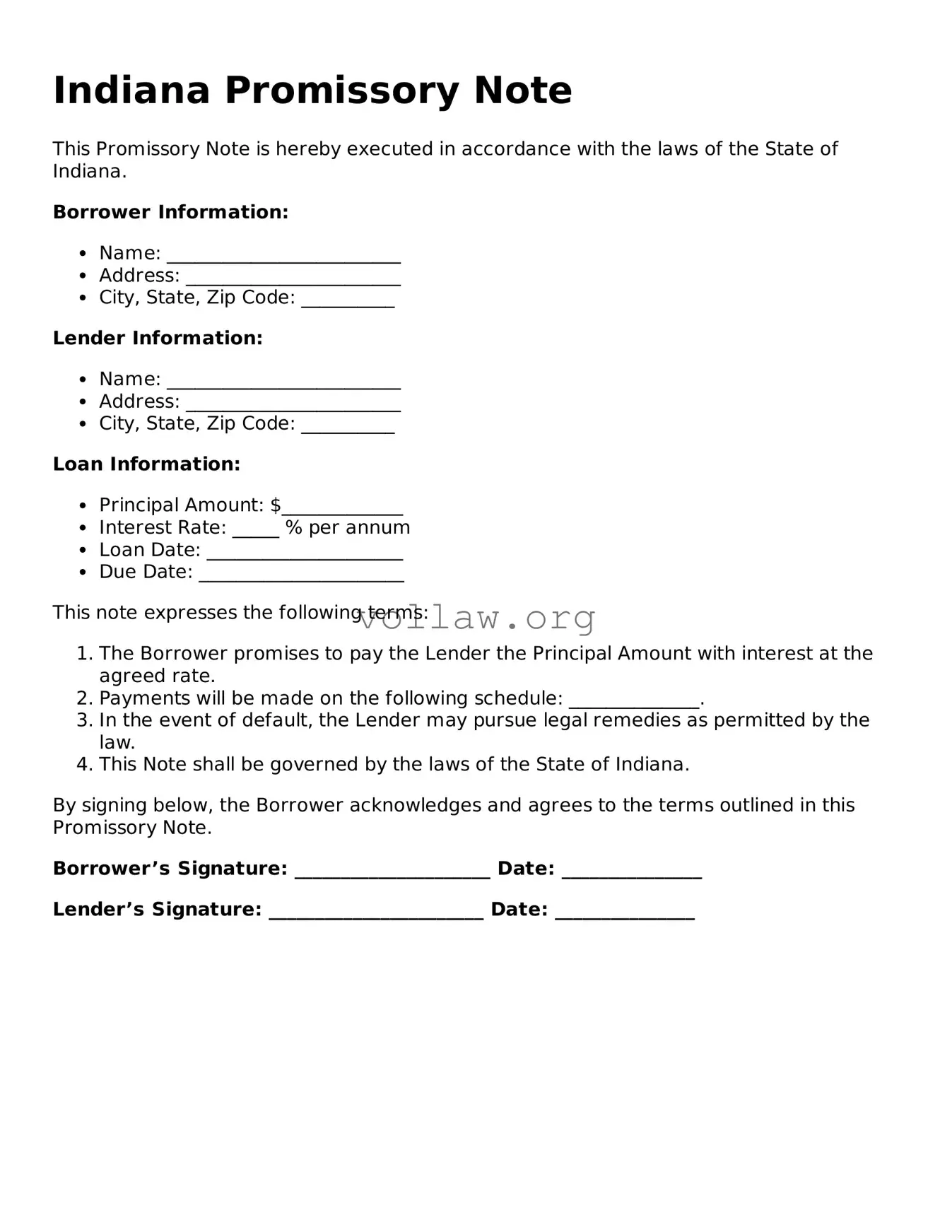 Attorney-Verified  Promissory Note Form for Indiana